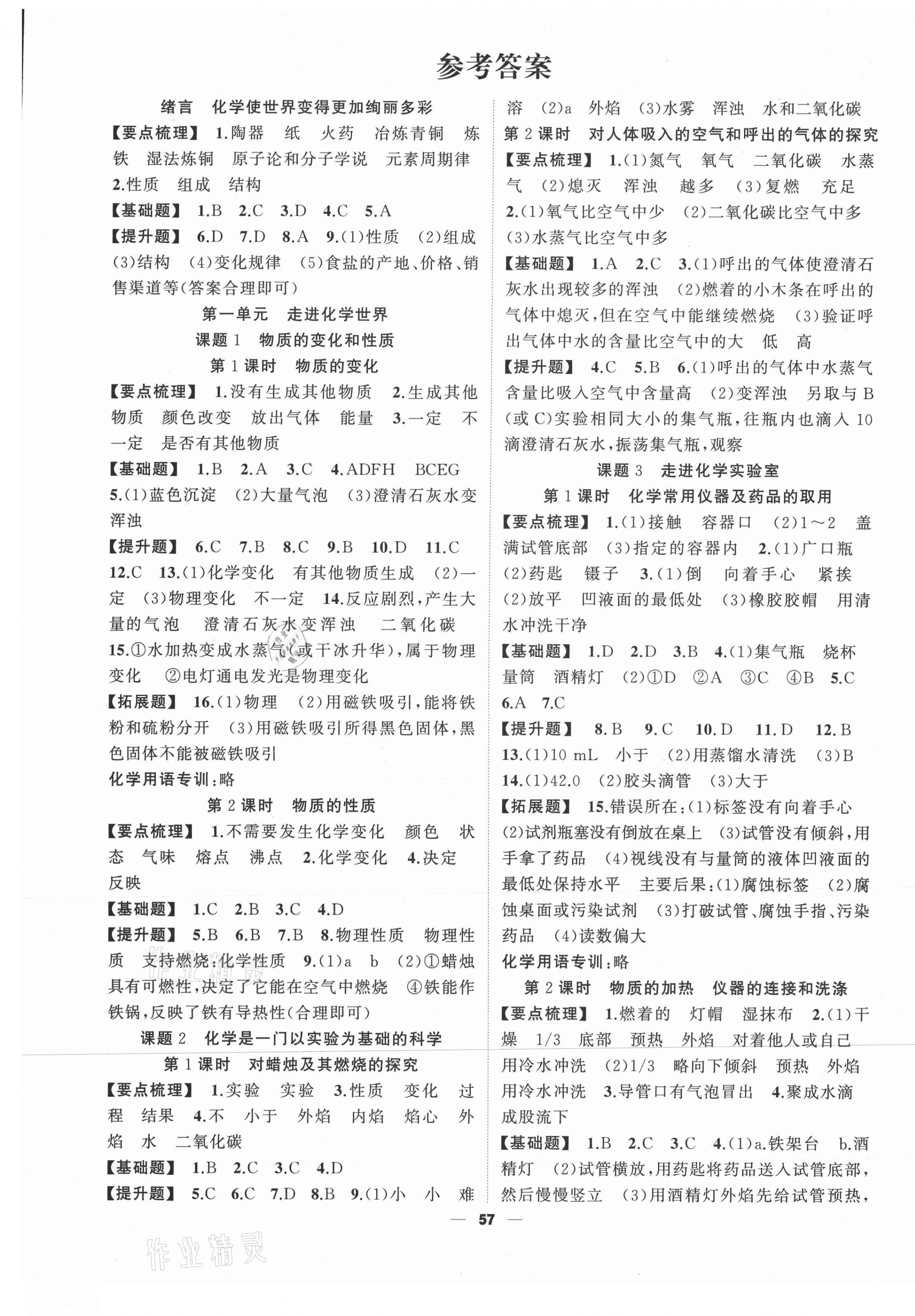 2020年高高手九年級化學全一冊人教版 第1頁