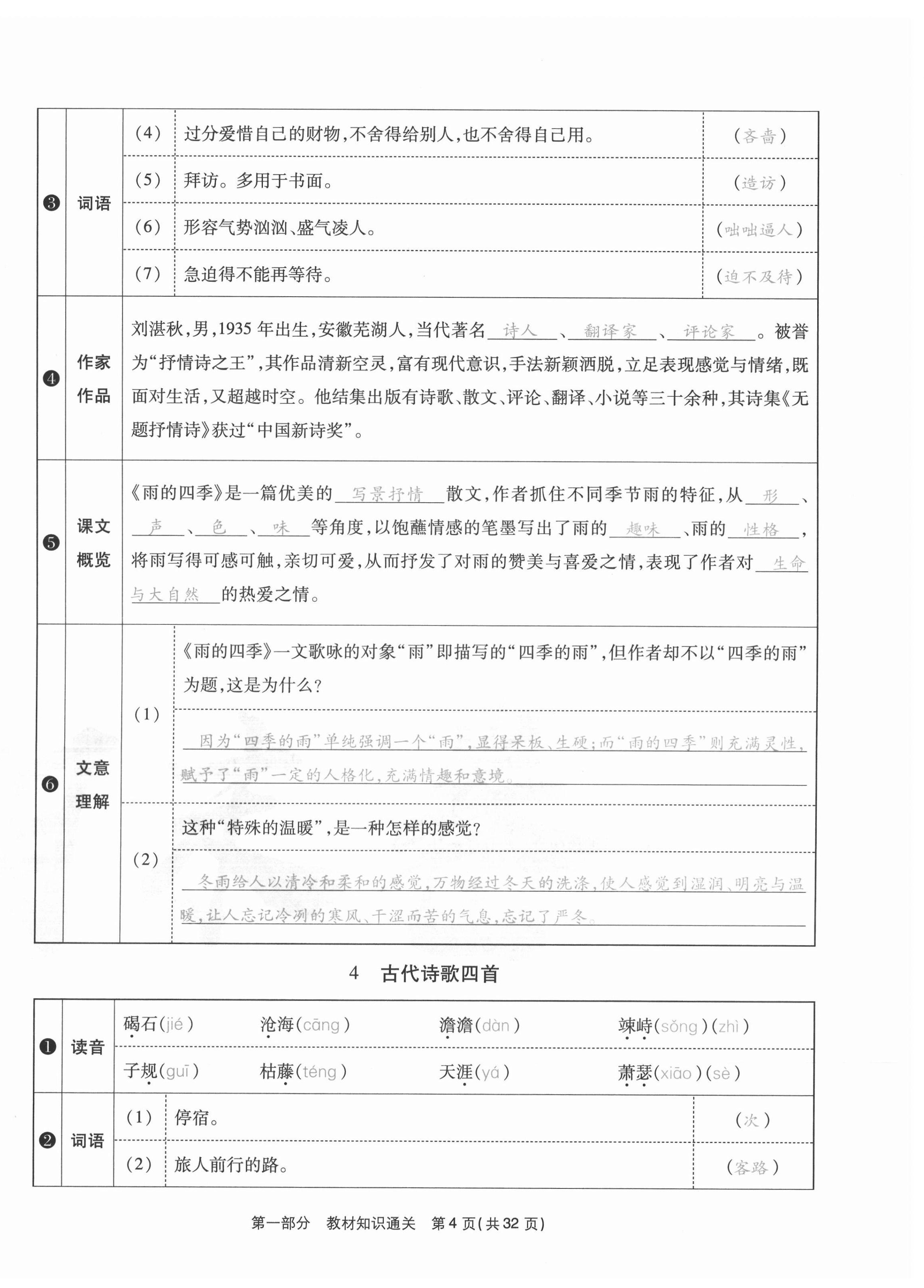 2020年云南本土期末卷七年級語文上冊人教版 第4頁
