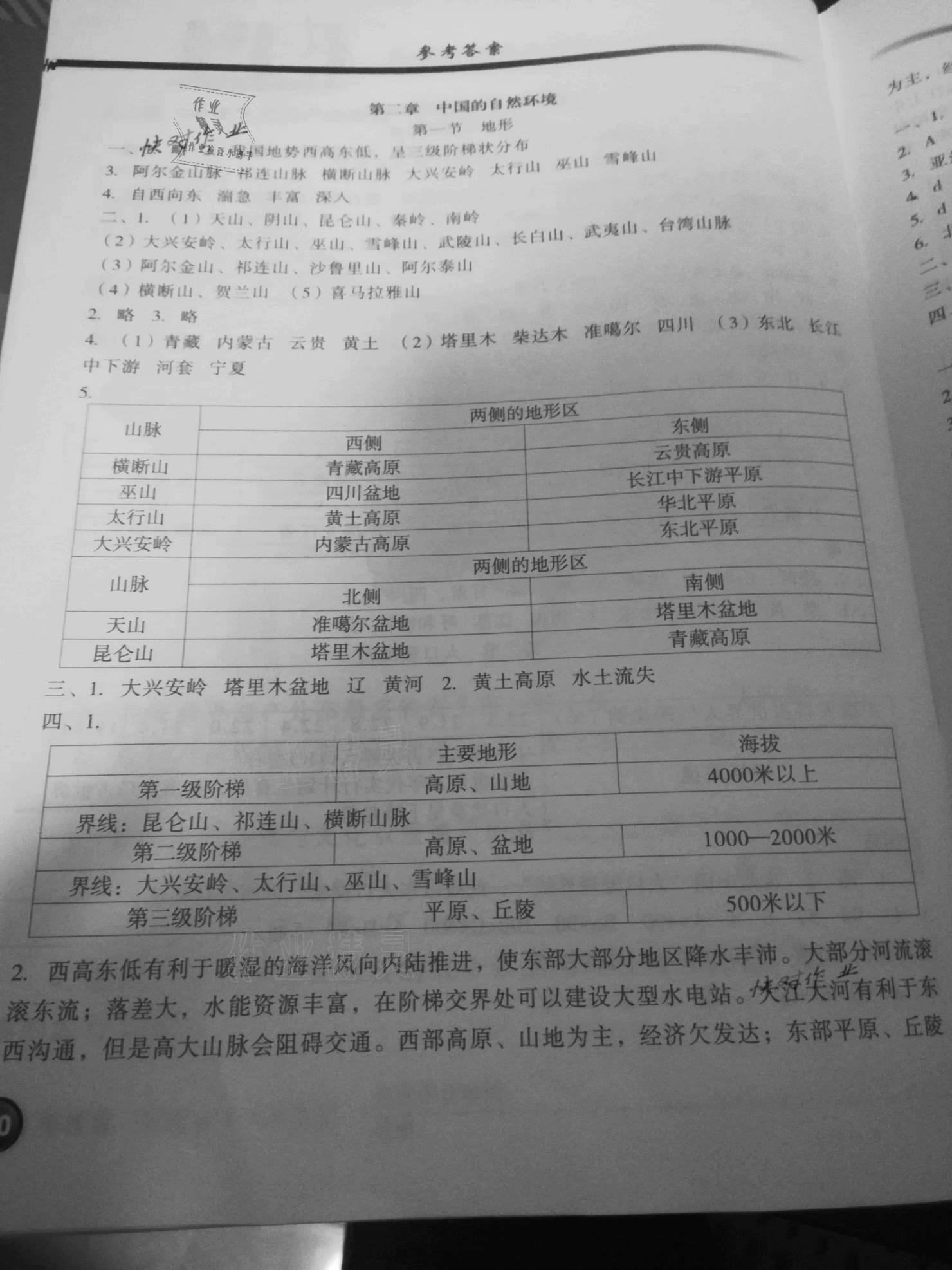 2020年地理读图填图训练八年级上册粤人版 参考答案第2页