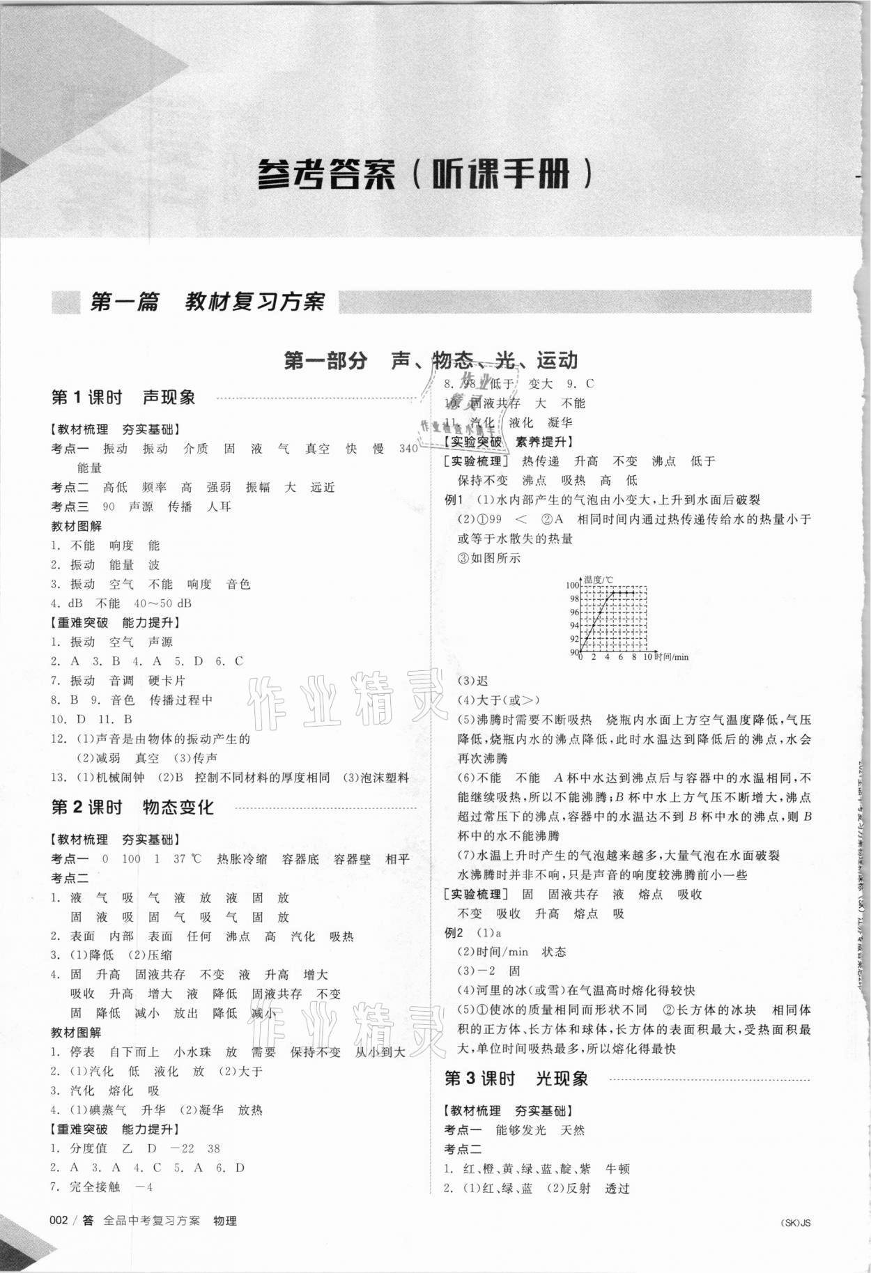 2021年全品中考復(fù)習(xí)方案物理蘇科版江蘇專版 參考答案第1頁