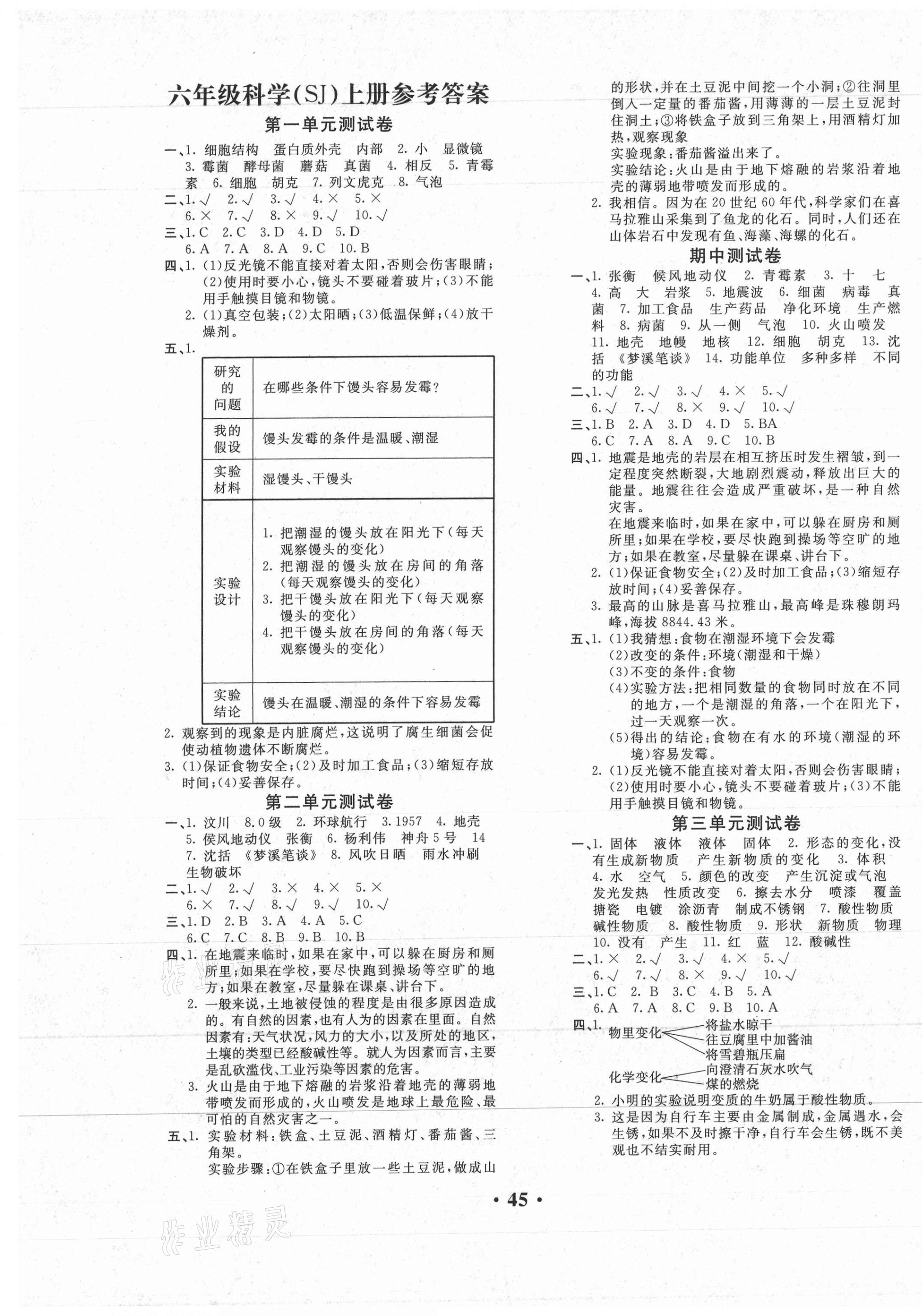 2020年百分金卷六年級科學(xué)上冊蘇教版 第1頁