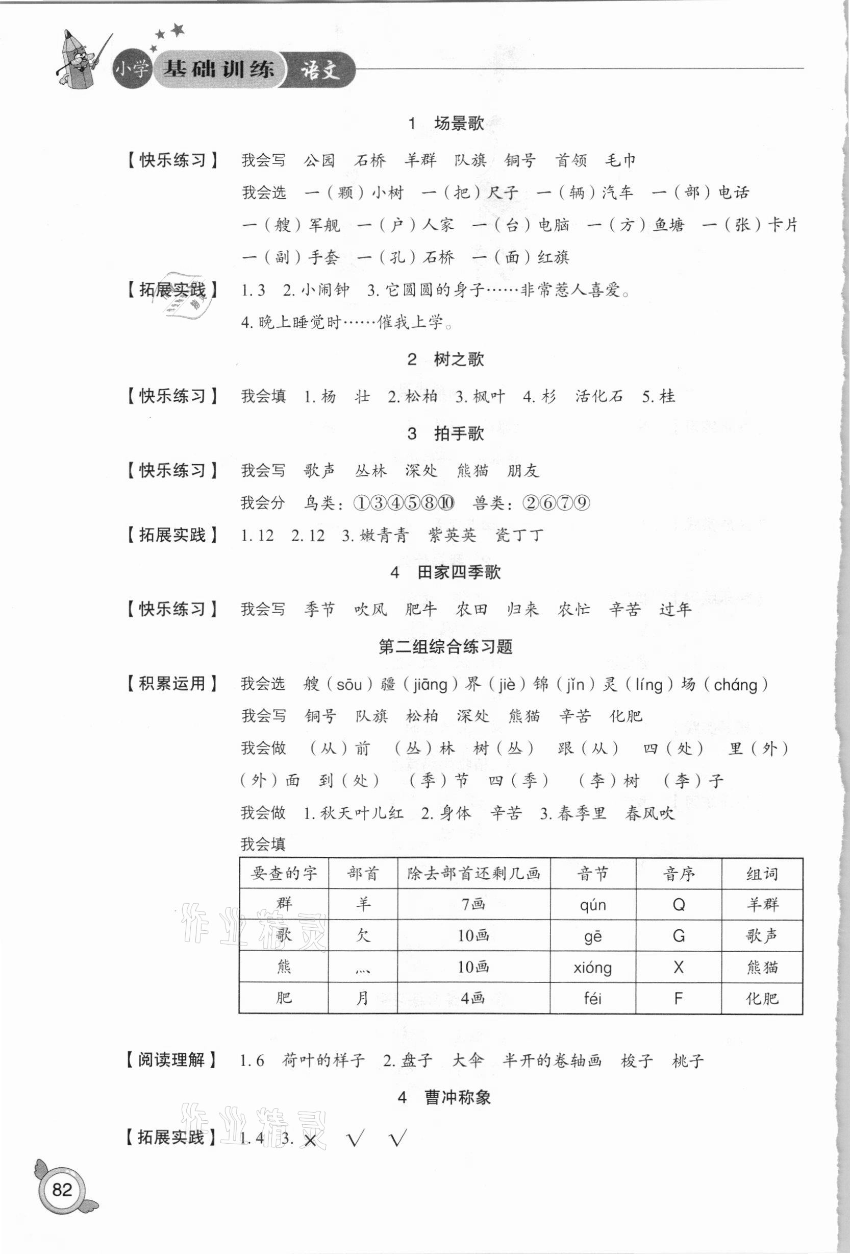 2020年小學(xué)基礎(chǔ)訓(xùn)練二年級(jí)語(yǔ)文上冊(cè)人教版山東教育出版社 參考答案第2頁(yè)