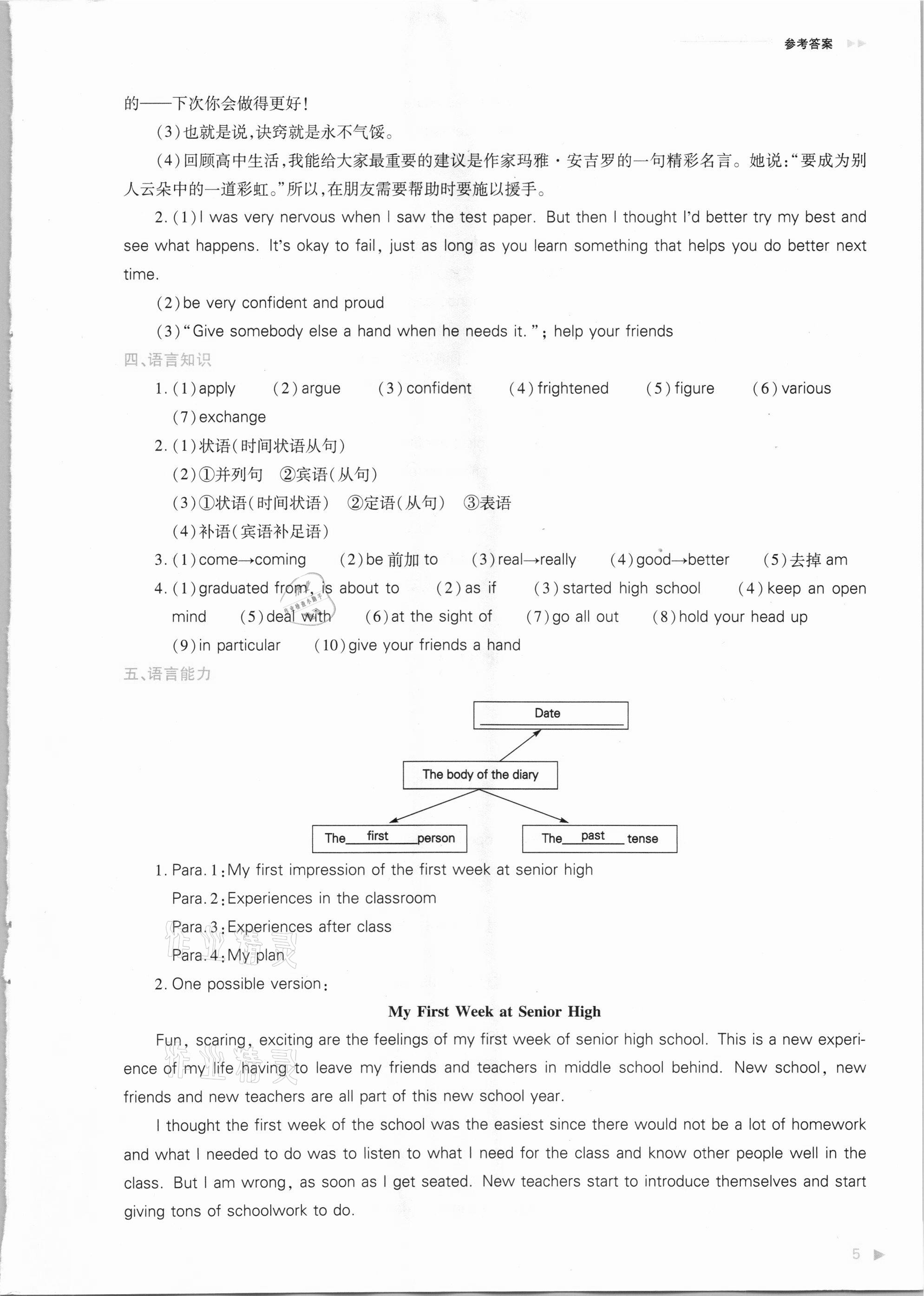 2020年普通高中新课程同步练习册英语必修第一册外研版 参考答案第5页