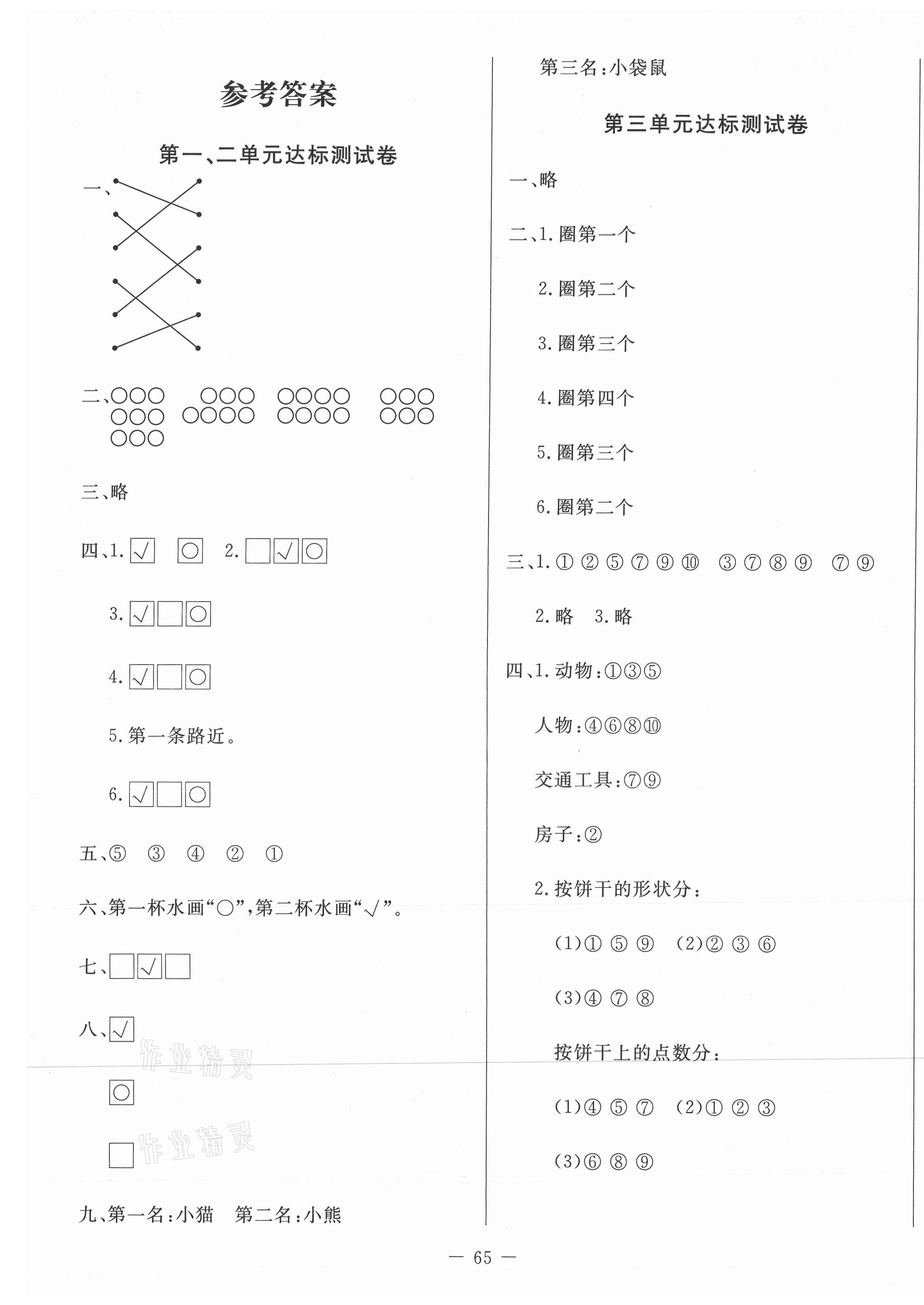 2020年黃岡測試卷一年級數(shù)學(xué)上冊蘇教版 第1頁