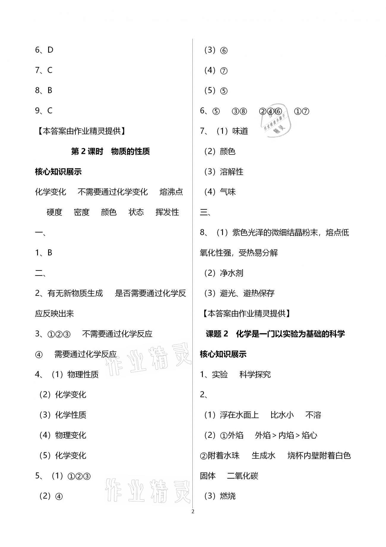 2020年同步优化作业本九年级化学上册人教版 第2页