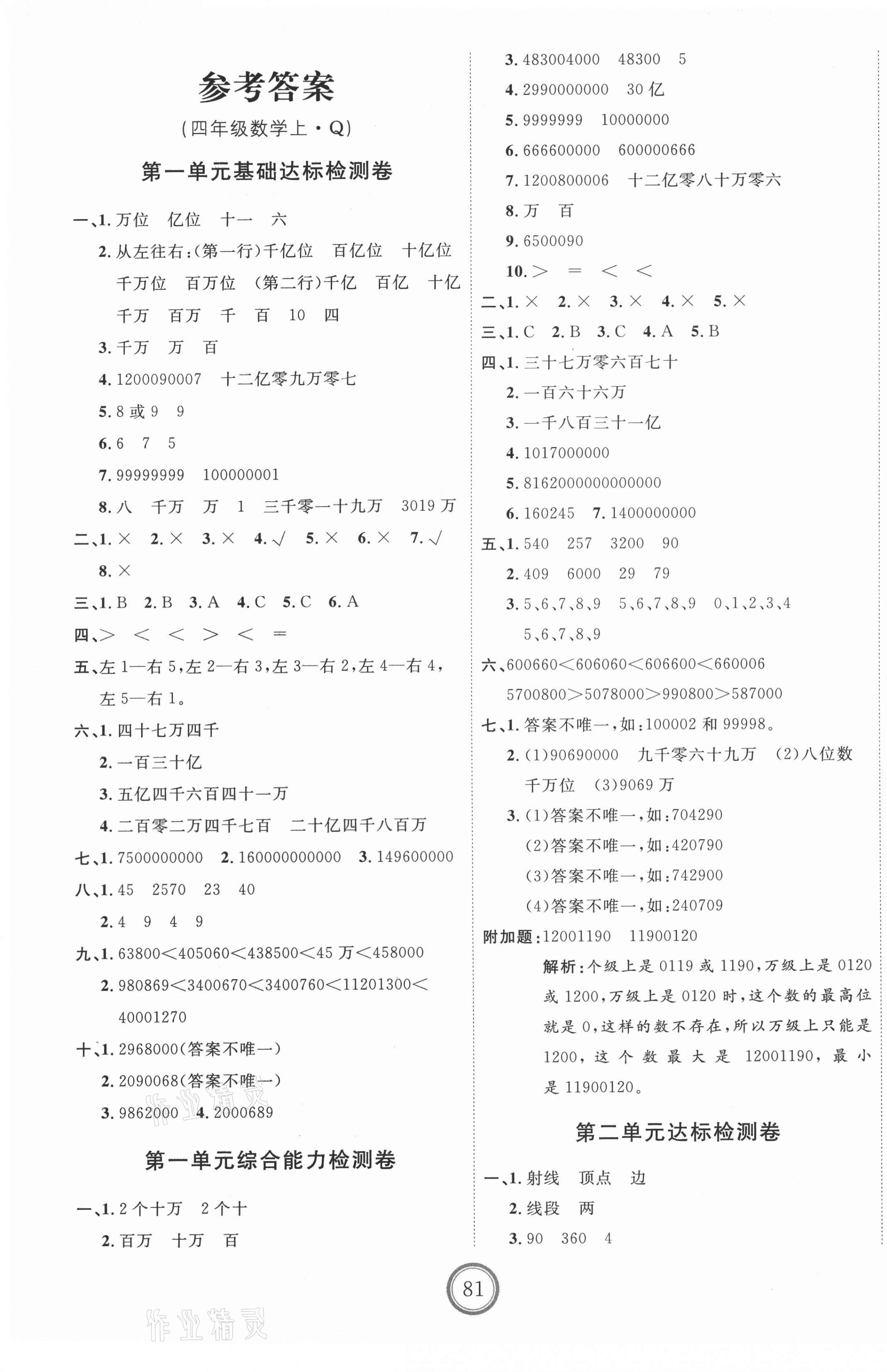 2020年优加密卷四年级数学上册青岛版 第1页