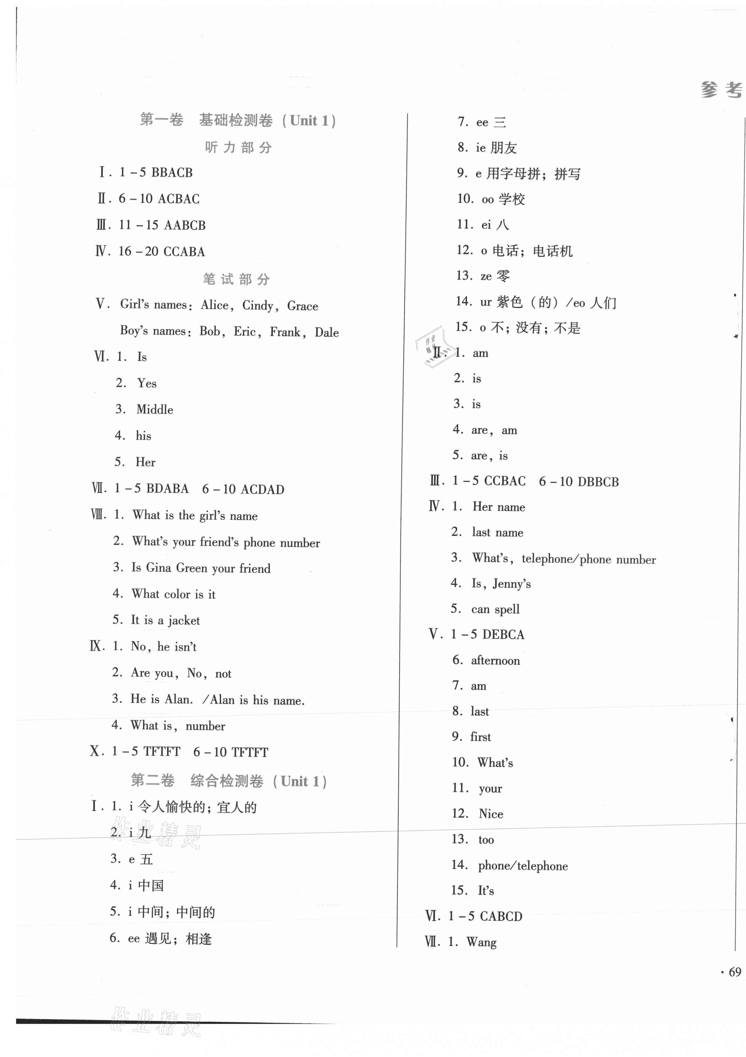 2020年單元檢測(cè)卷七年級(jí)英語(yǔ)上冊(cè)人教版河北少年兒童出版社 第1頁(yè)