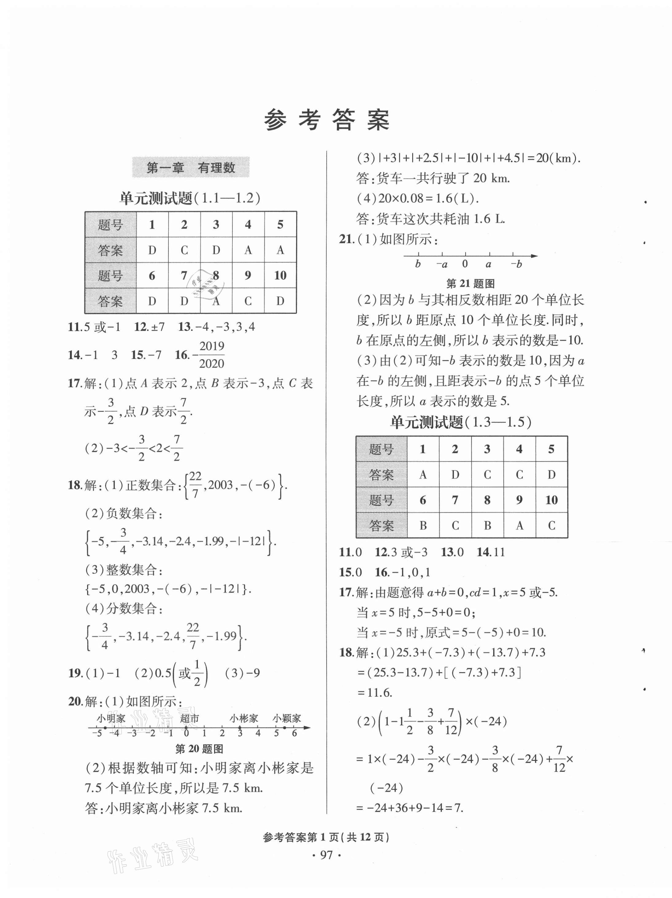 2020年單元自測試卷七年級數學上學期人教版臨沂專版 第1頁