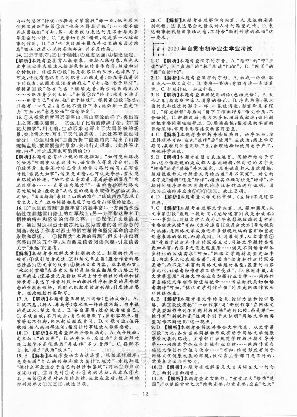 2021年智慧萬羽四川中考2021全國(guó)中考試題薈萃語文 參考答案第12頁(yè)