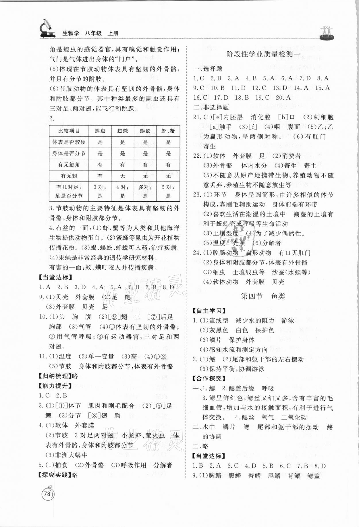 2020年初中同步練習(xí)冊八年級(jí)生物學(xué)上冊魯科版54制山東友誼出版社 參考答案第3頁