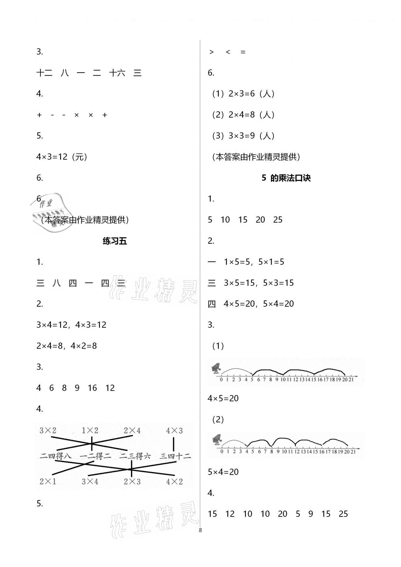 2020年练习与测试小学数学二年级上册苏教版彩色版提升版宿迁专版 参考答案第8页