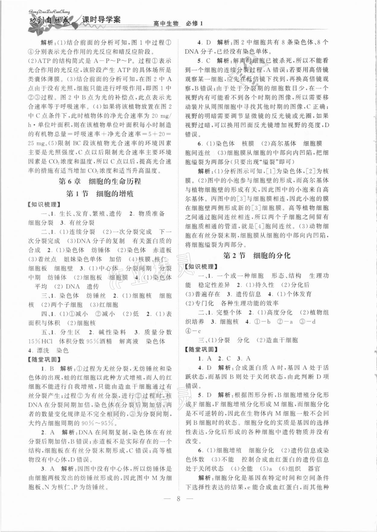 2020年功到自然成課時導(dǎo)學(xué)案高中生物必修1人教版 第8頁