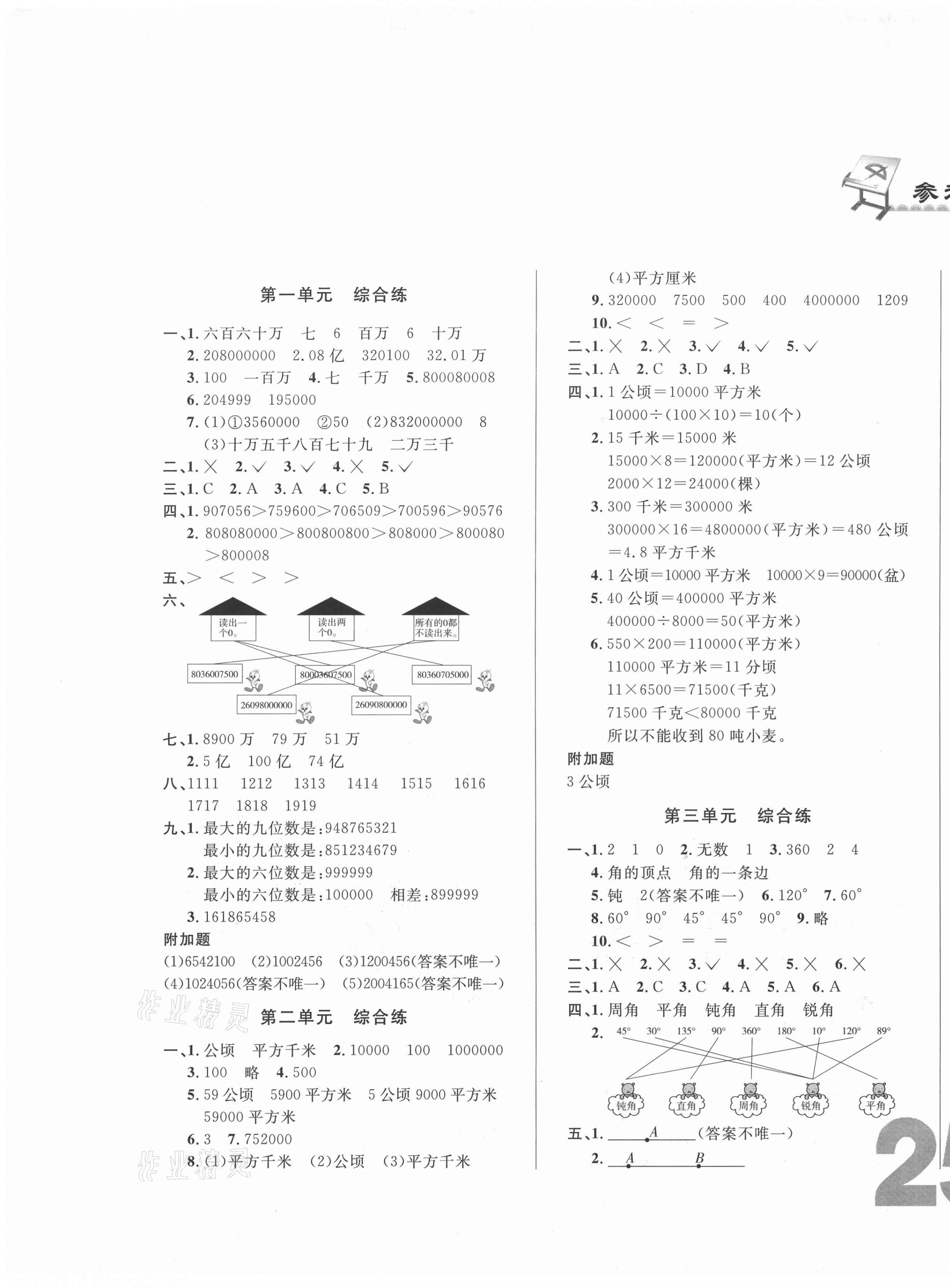 2020年悅?cè)缓脤W生單元練四年級數(shù)學上冊人教版 第1頁