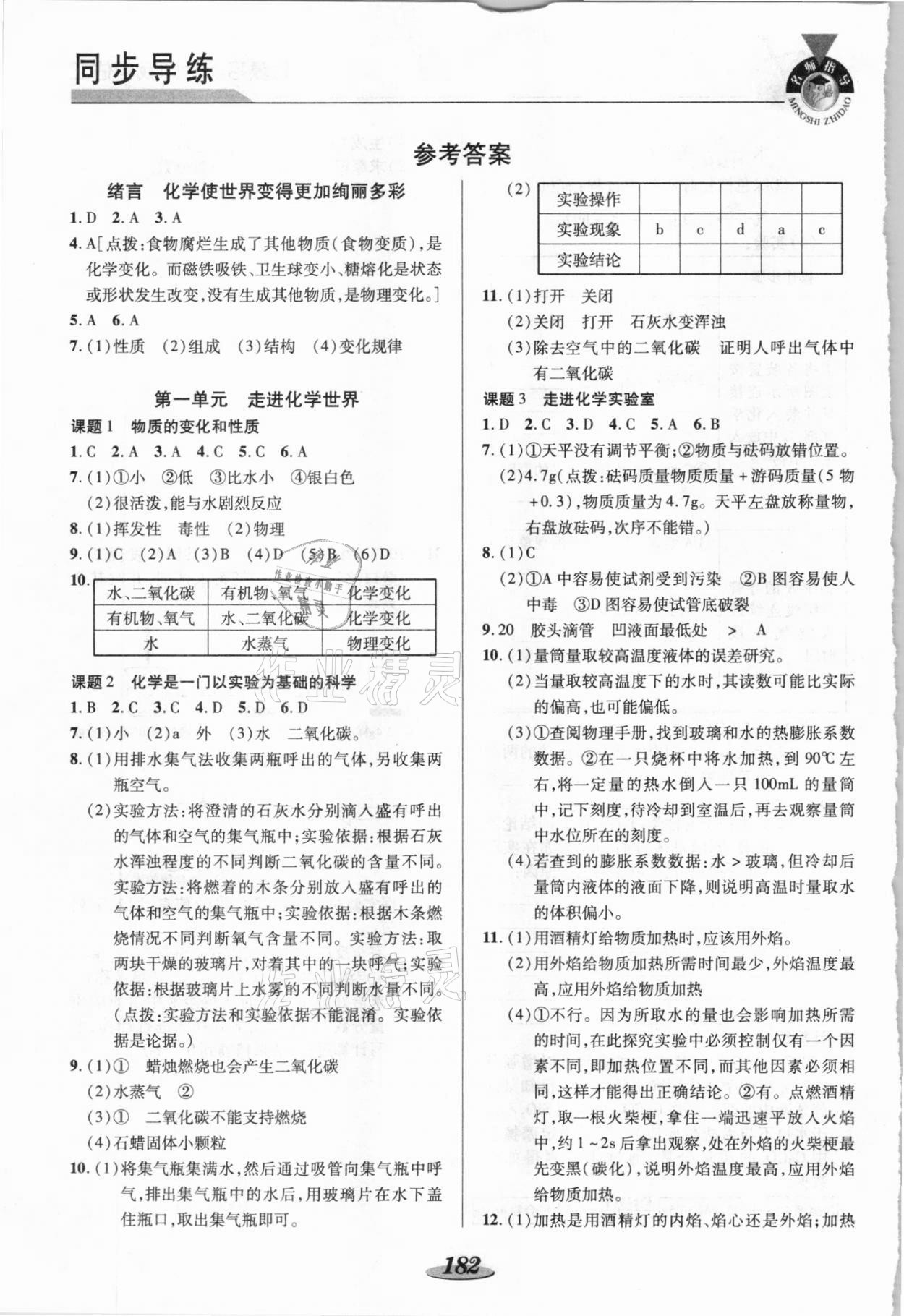 2020年新課標(biāo)教材同步導(dǎo)練九年級(jí)化學(xué)全一冊(cè)人教版 參考答案第1頁