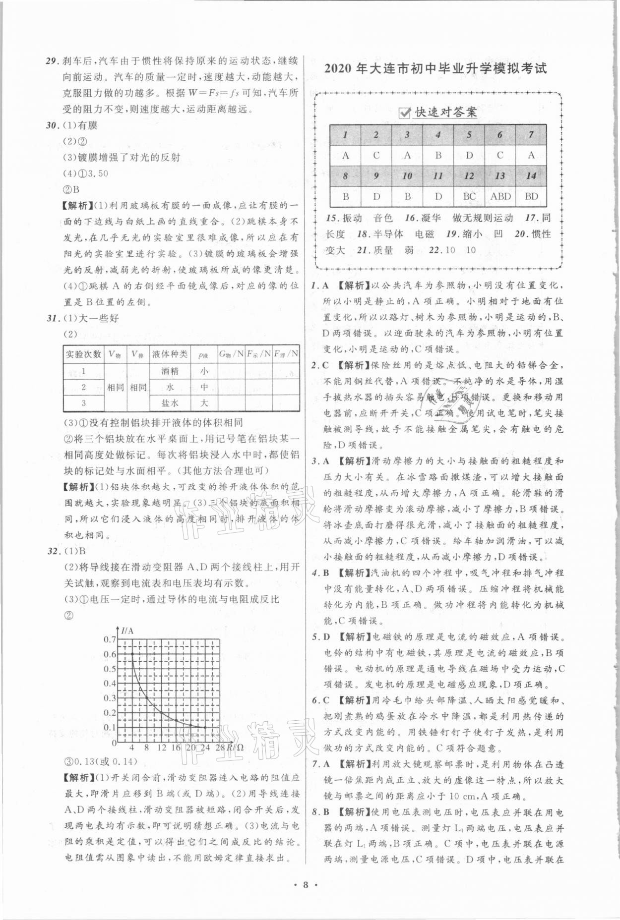 2021年中考必備物理大連專版遼寧師范大學(xué)出版社 參考答案第8頁