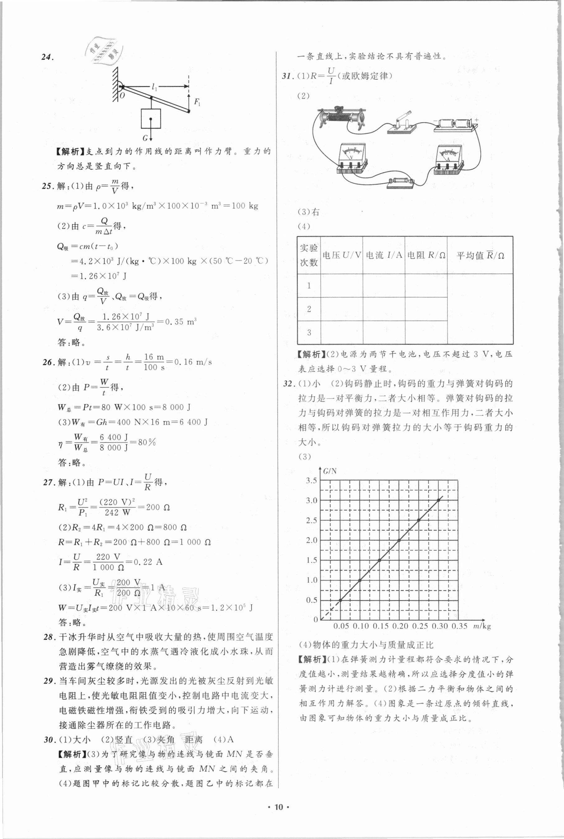 2021年中考必備物理大連專版遼寧師范大學出版社 參考答案第10頁