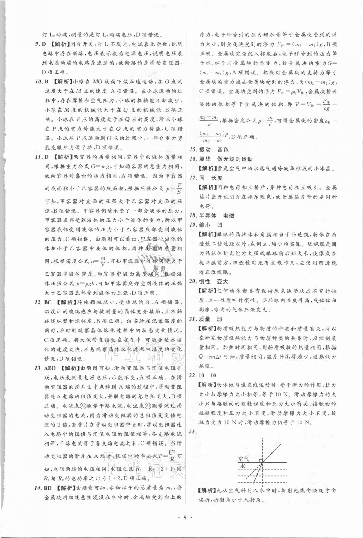 2021年中考必備物理大連專版遼寧師范大學出版社 參考答案第9頁