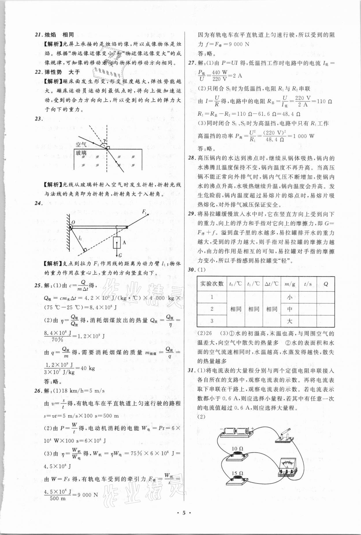 2021年中考必備物理大連專版遼寧師范大學(xué)出版社 參考答案第5頁