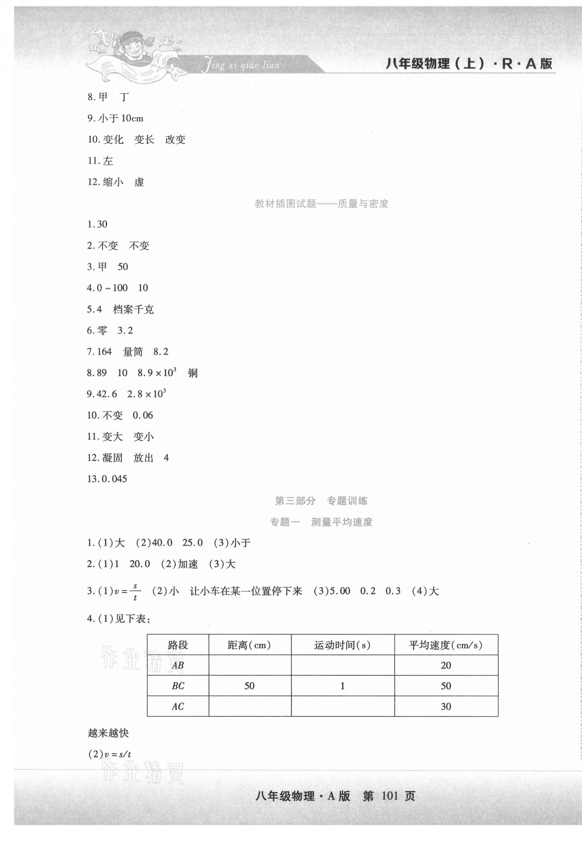 2020年精析巧練階段性同步復(fù)習(xí)與測試八年級物理上冊人教版 第5頁