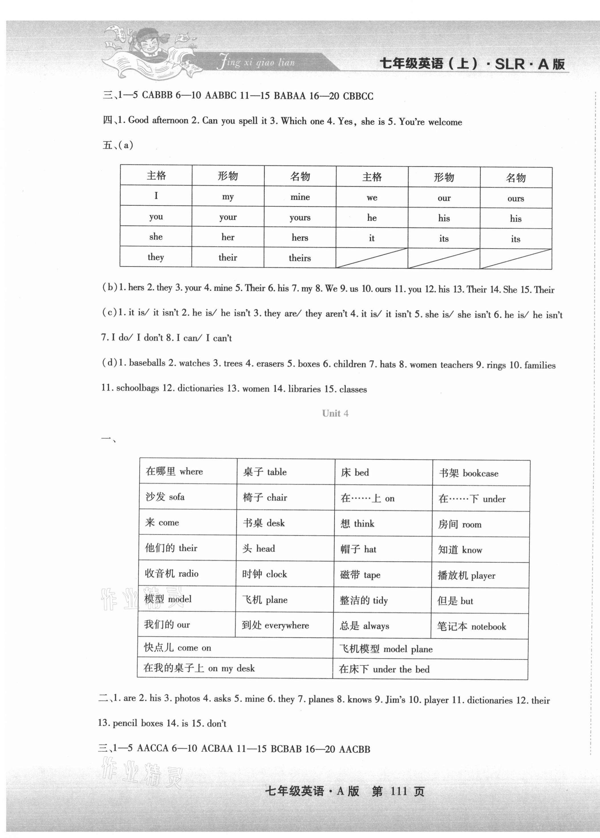 2020年精析巧練階段性同步復(fù)習(xí)與測試七年級英語上冊人教版 第3頁