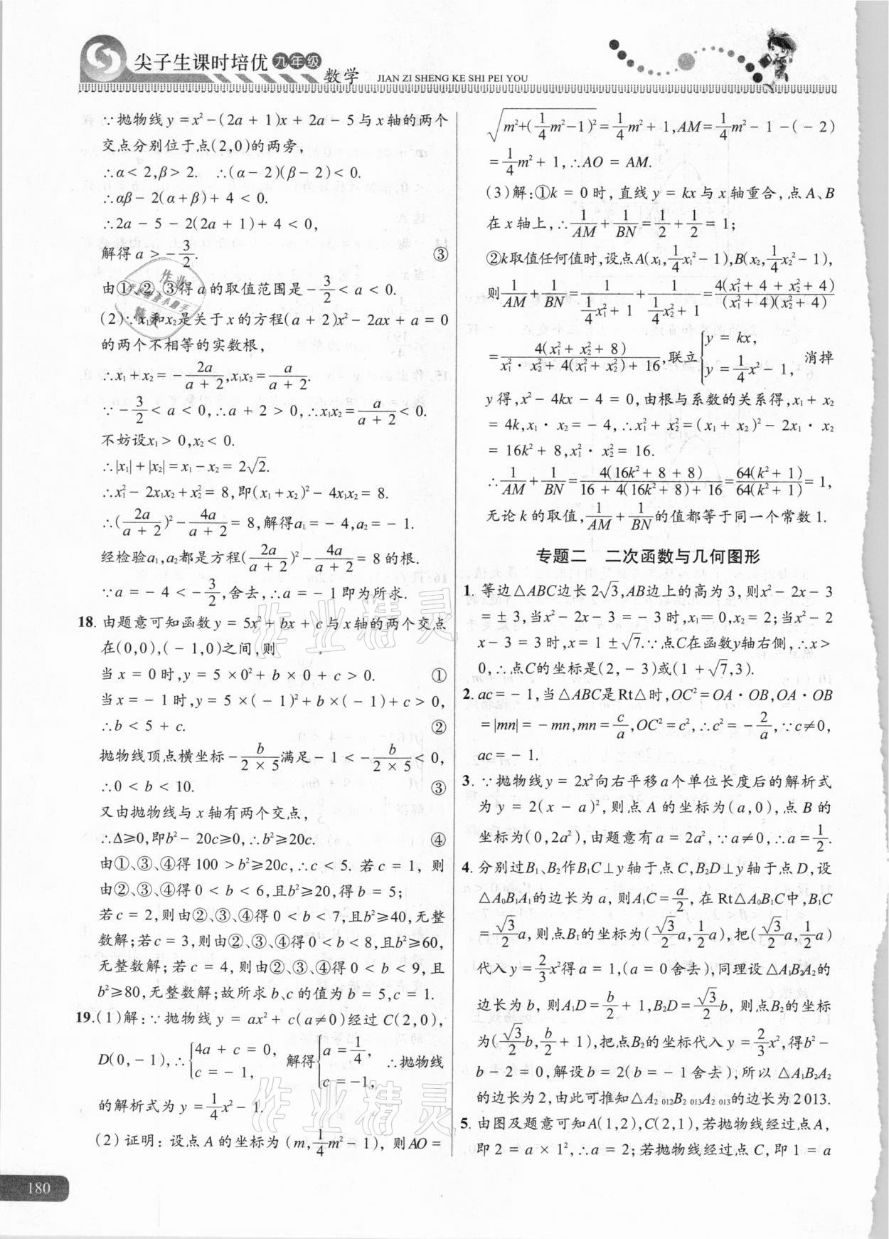 2020年尖子生課時培優(yōu)九年級數學 參考答案第19頁