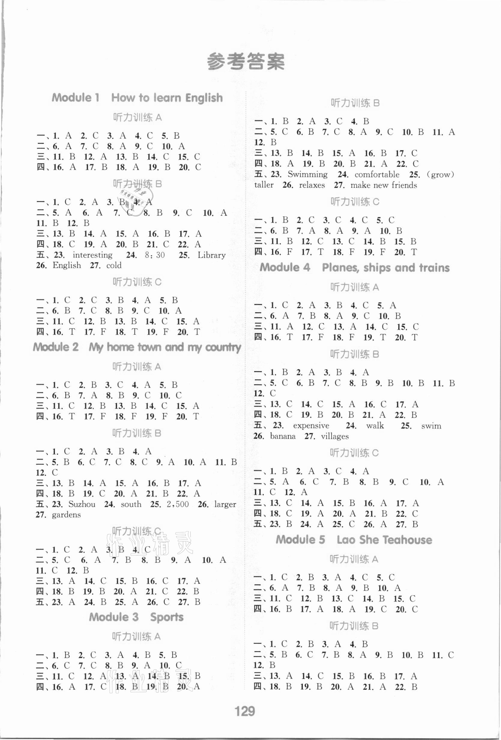 2020年通城學(xué)典初中英語(yǔ)聽力能手八年級(jí)上冊(cè)外研版 參考答案第1頁(yè)