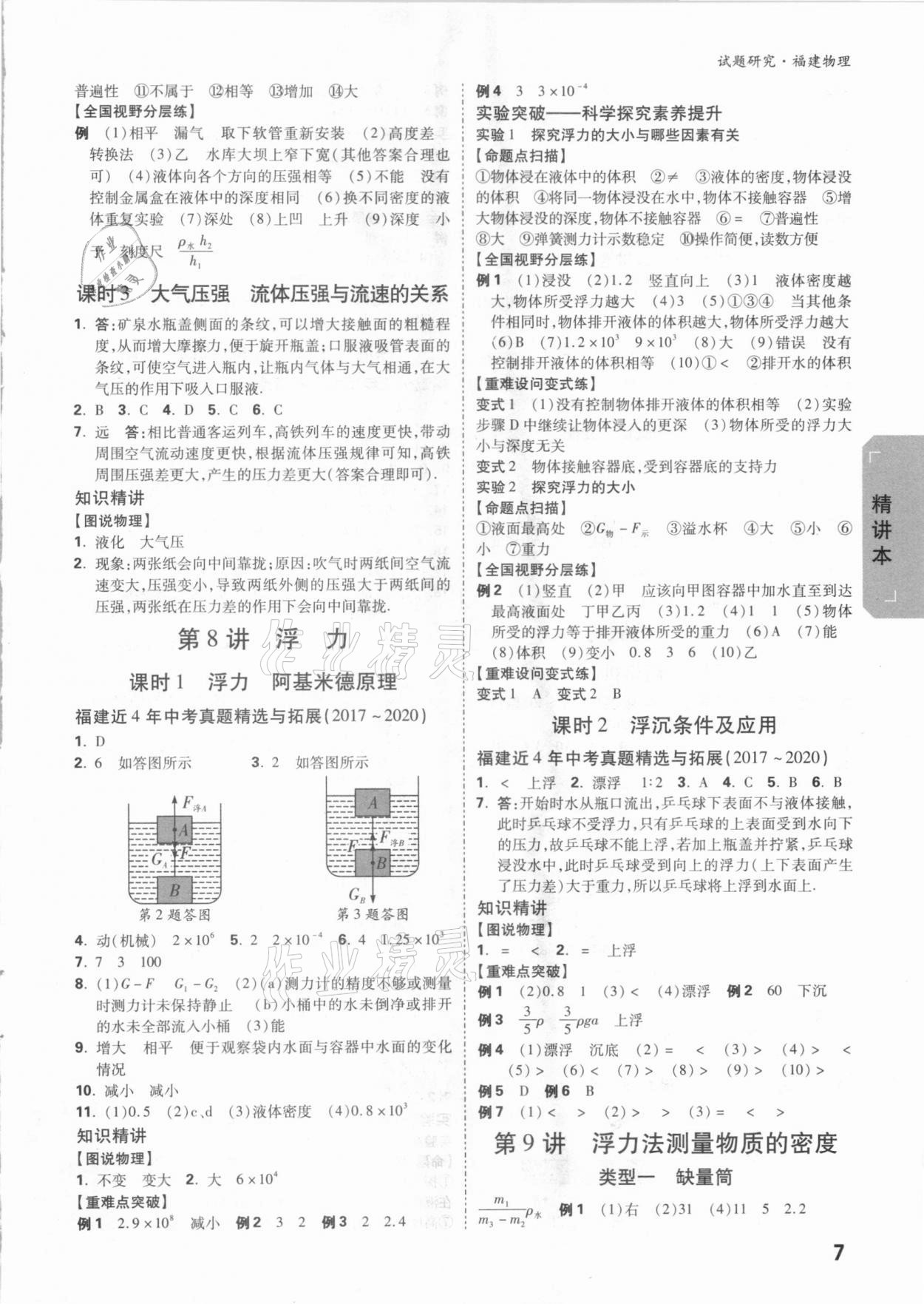 2021年万唯中考试题研究物理福建专版 参考答案第6页