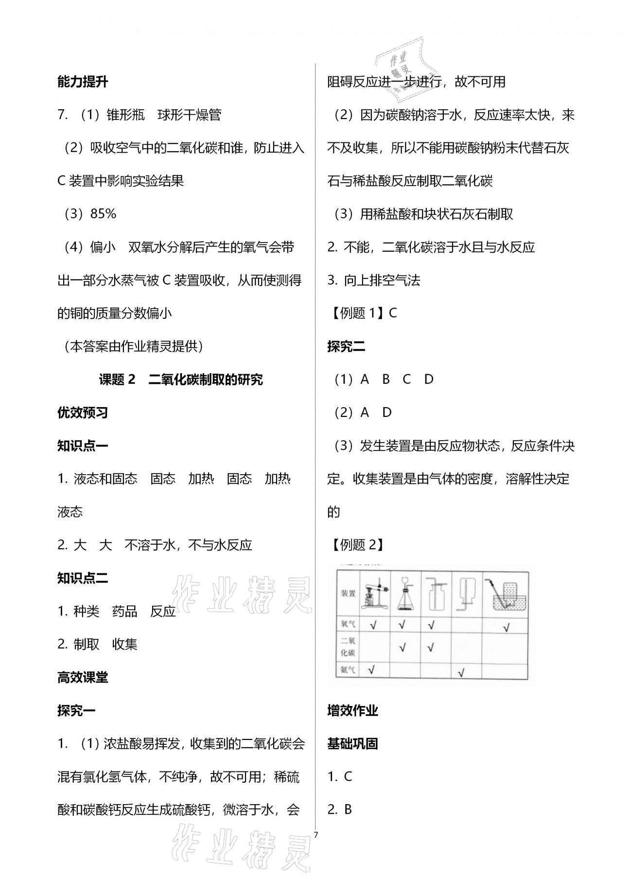 2020年人教金学典同步解析与测评九年级化学全一册人教版云南专版 参考答案第7页