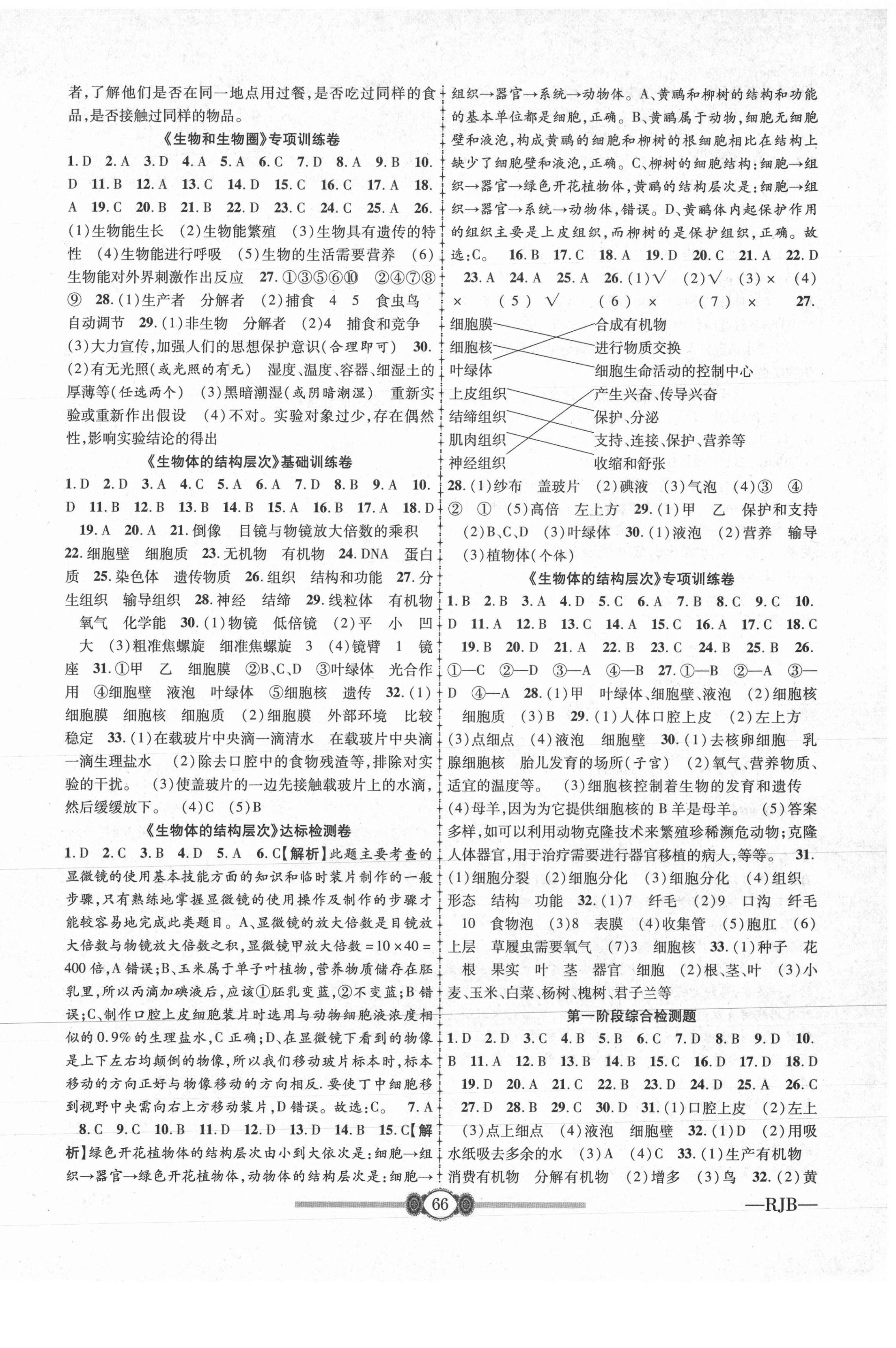 2020年金榜名卷必刷卷七年级生物上册人教版 第2页