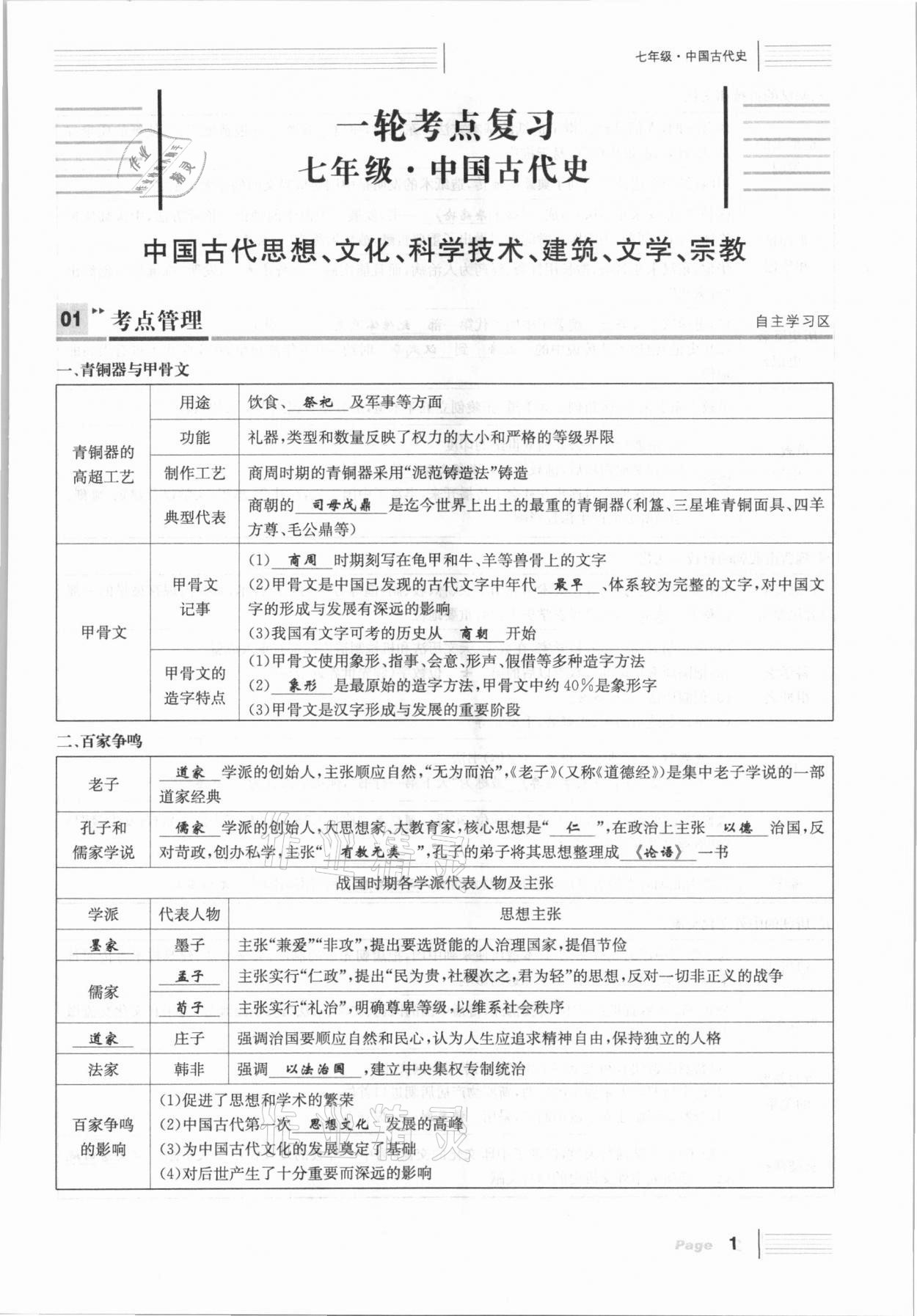 2021年全程夺冠中考突破历史达州专版 参考答案第1页