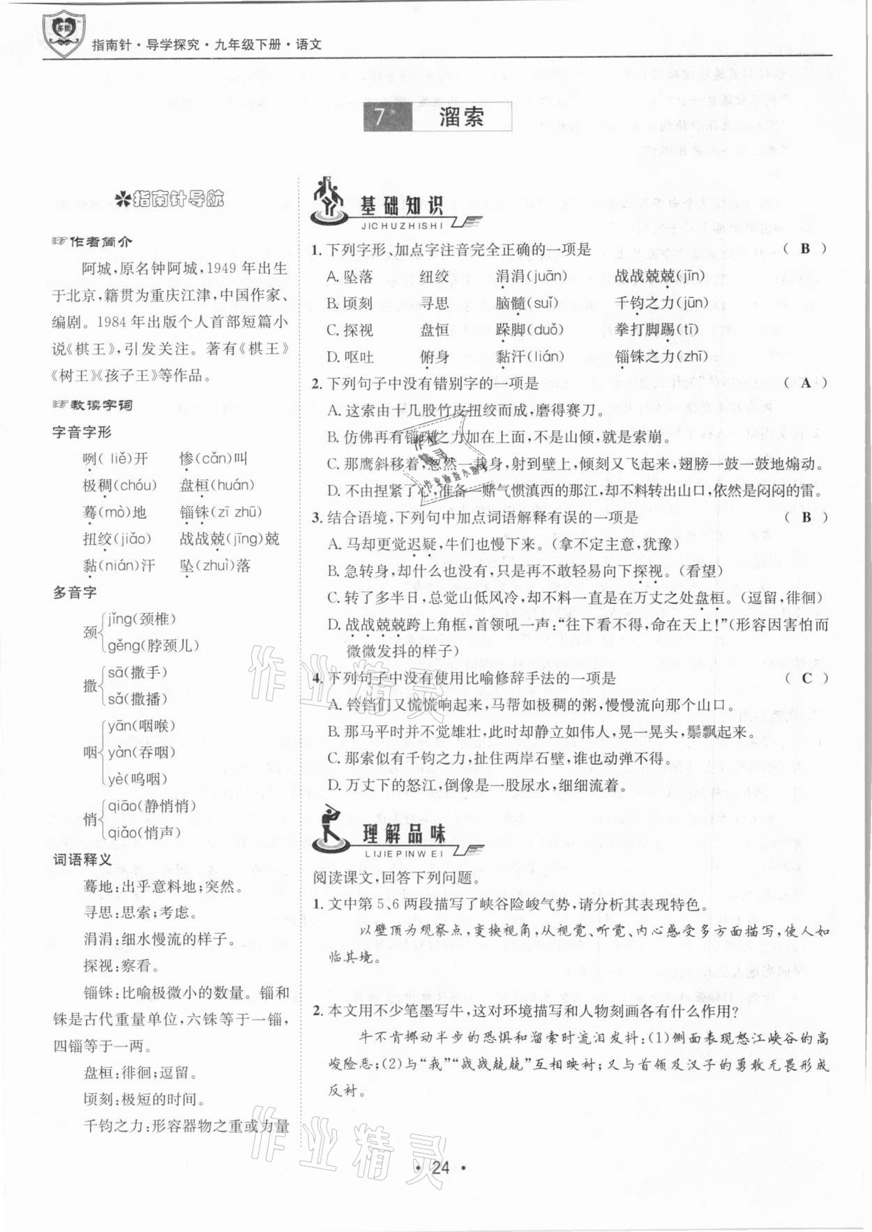 2021年指南針導(dǎo)學(xué)探究九年級(jí)語文下冊(cè)人教版 第24頁