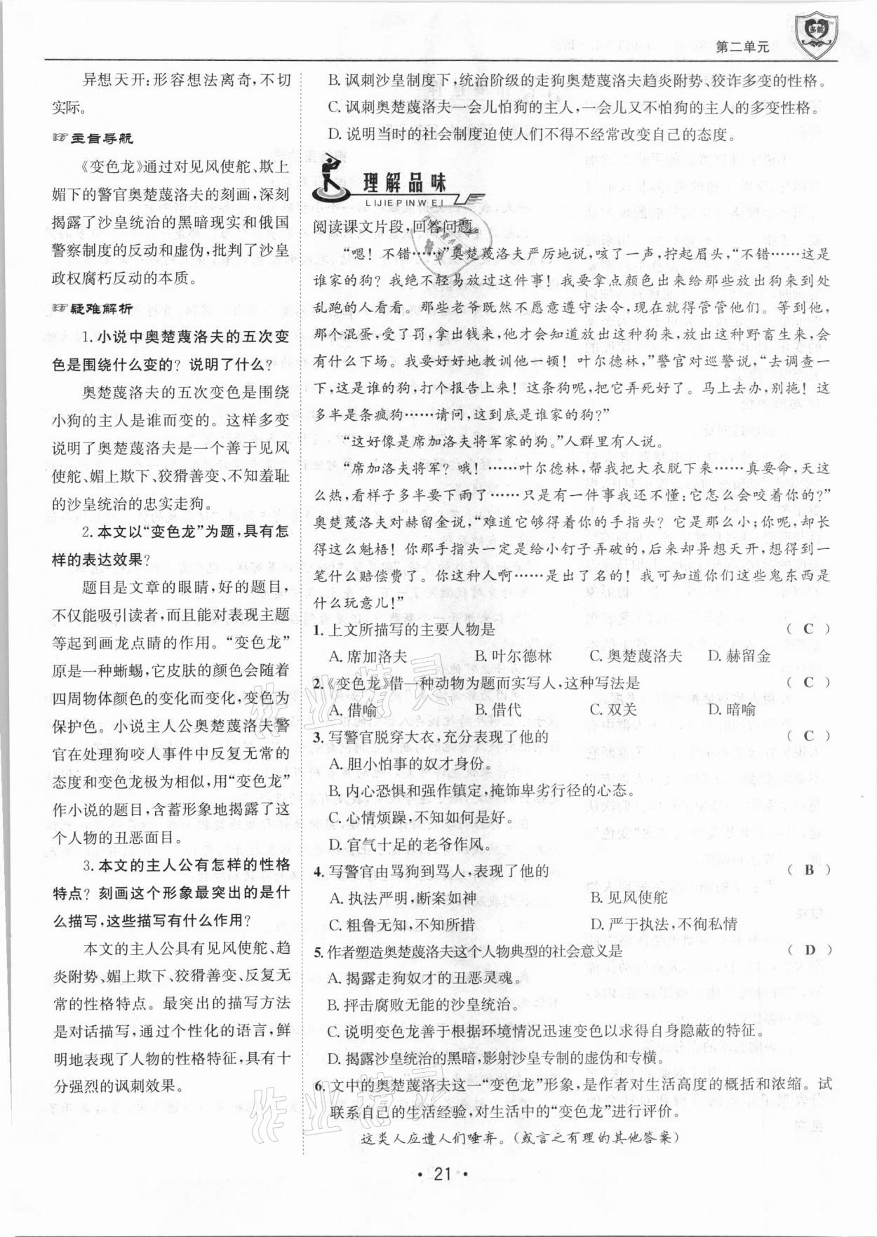 2021年指南針導(dǎo)學(xué)探究九年級語文下冊人教版 第21頁