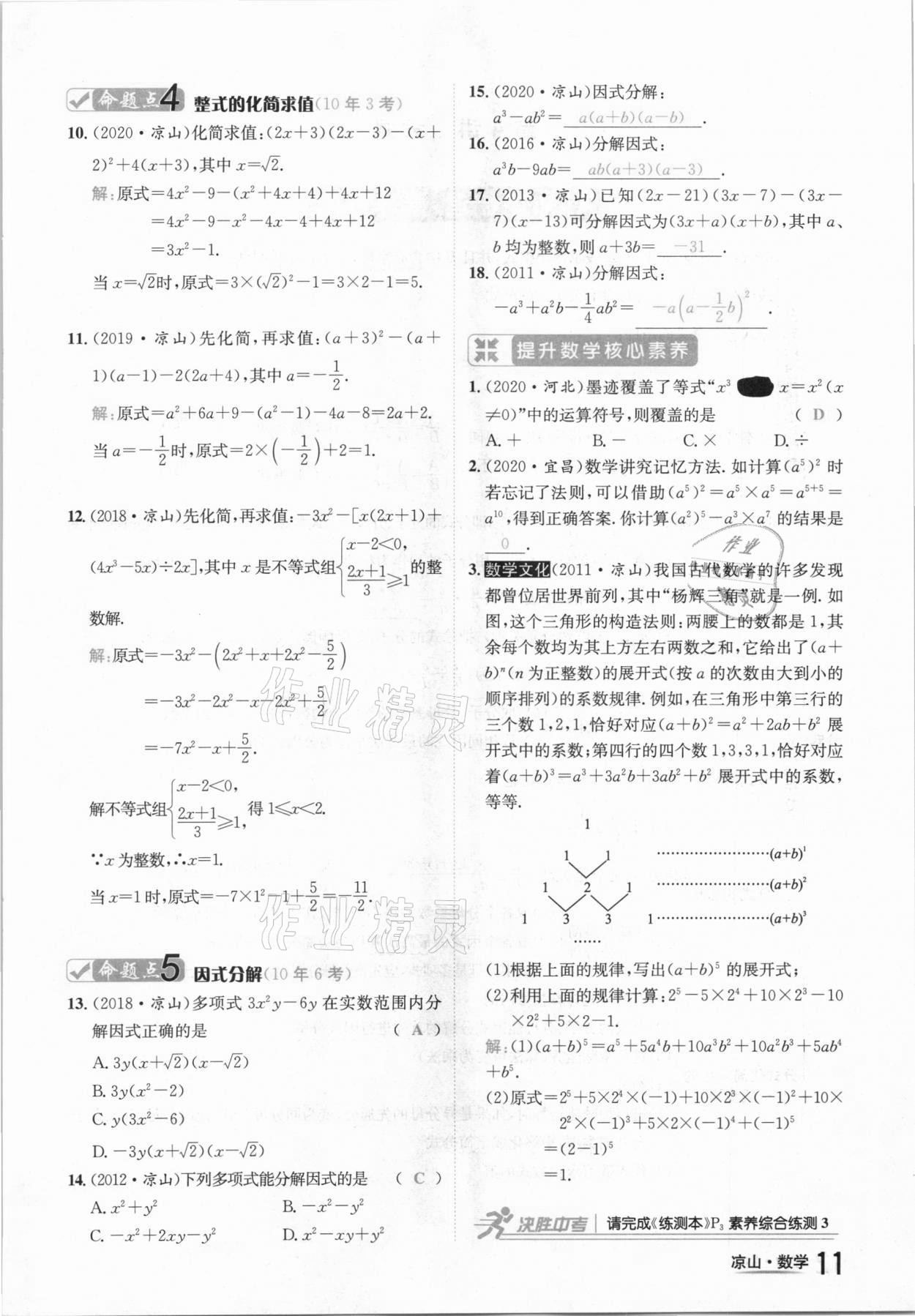 2021年國(guó)華考試中考總動(dòng)員數(shù)學(xué)涼山專版 參考答案第11頁