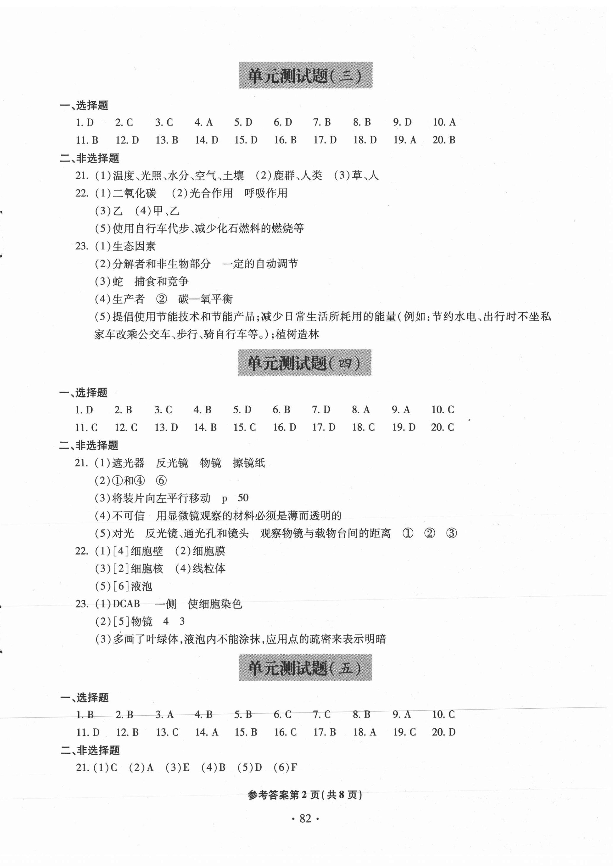 2020年单元自测试卷七年级生物上学期人教版临沂专版 第2页