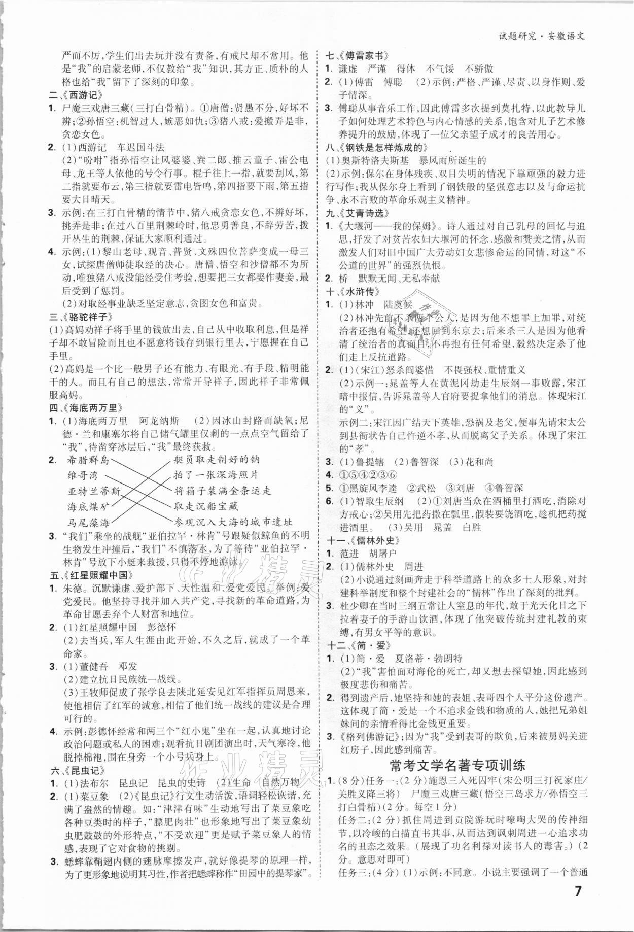 2021年万唯中考试题研究语文安徽专版 参考答案第6页