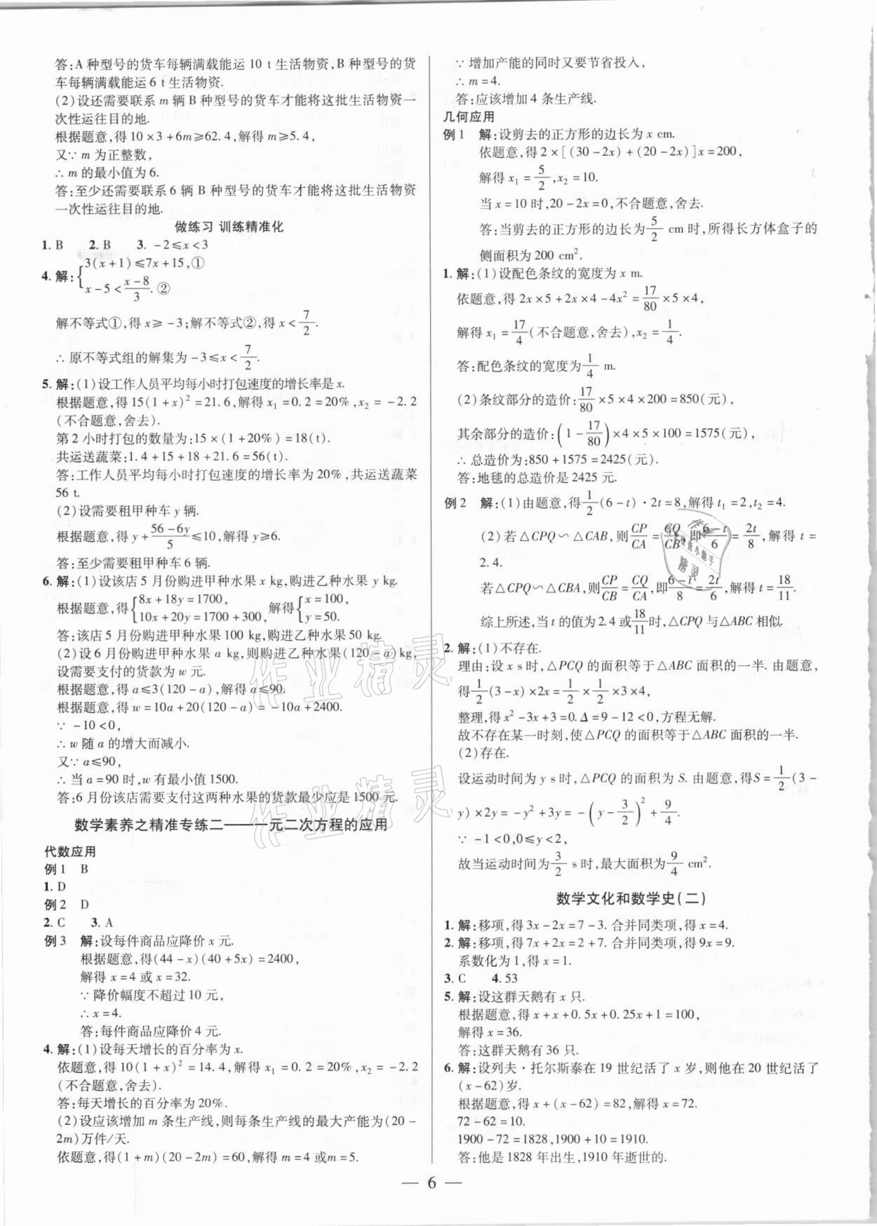 2021年晉一中考精準(zhǔn)提分?jǐn)?shù)學(xué)山西專(zhuān)版 參考答案第6頁(yè)