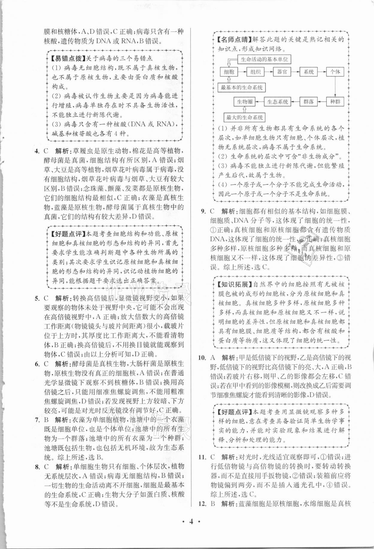 2020年高中生物小題狂做必修1人教版 參考答案第4頁