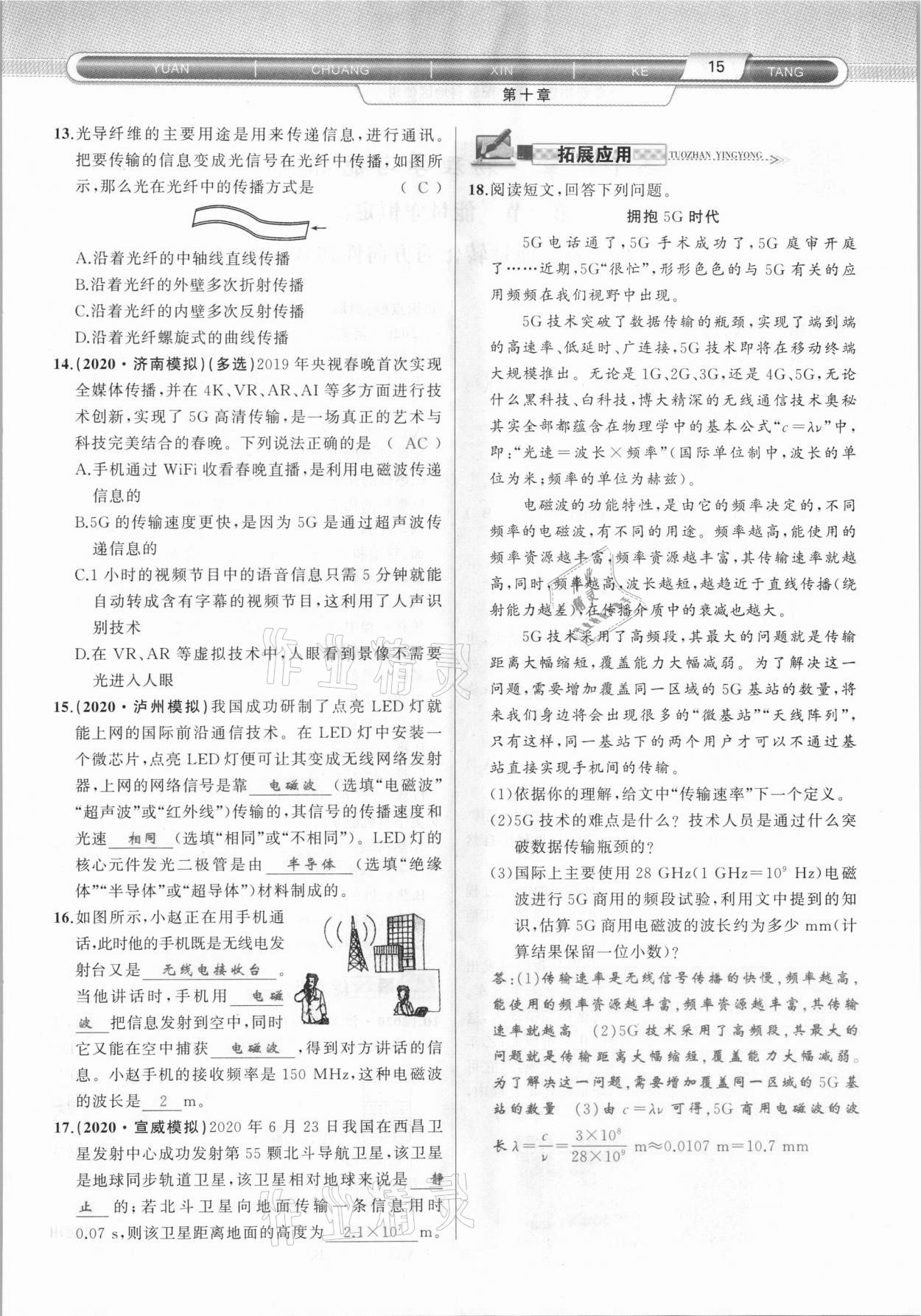 2021年原創(chuàng)新課堂九年級物理下冊教科版達(dá)州專版 參考答案第15頁