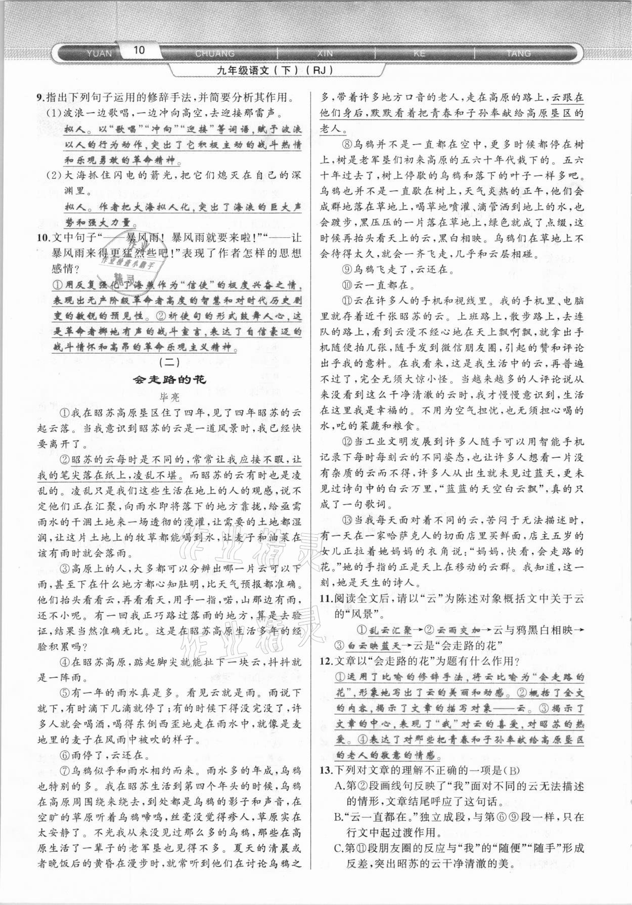 2021年原創(chuàng)新課堂九年級語文下冊人教版達州專版 參考答案第10頁