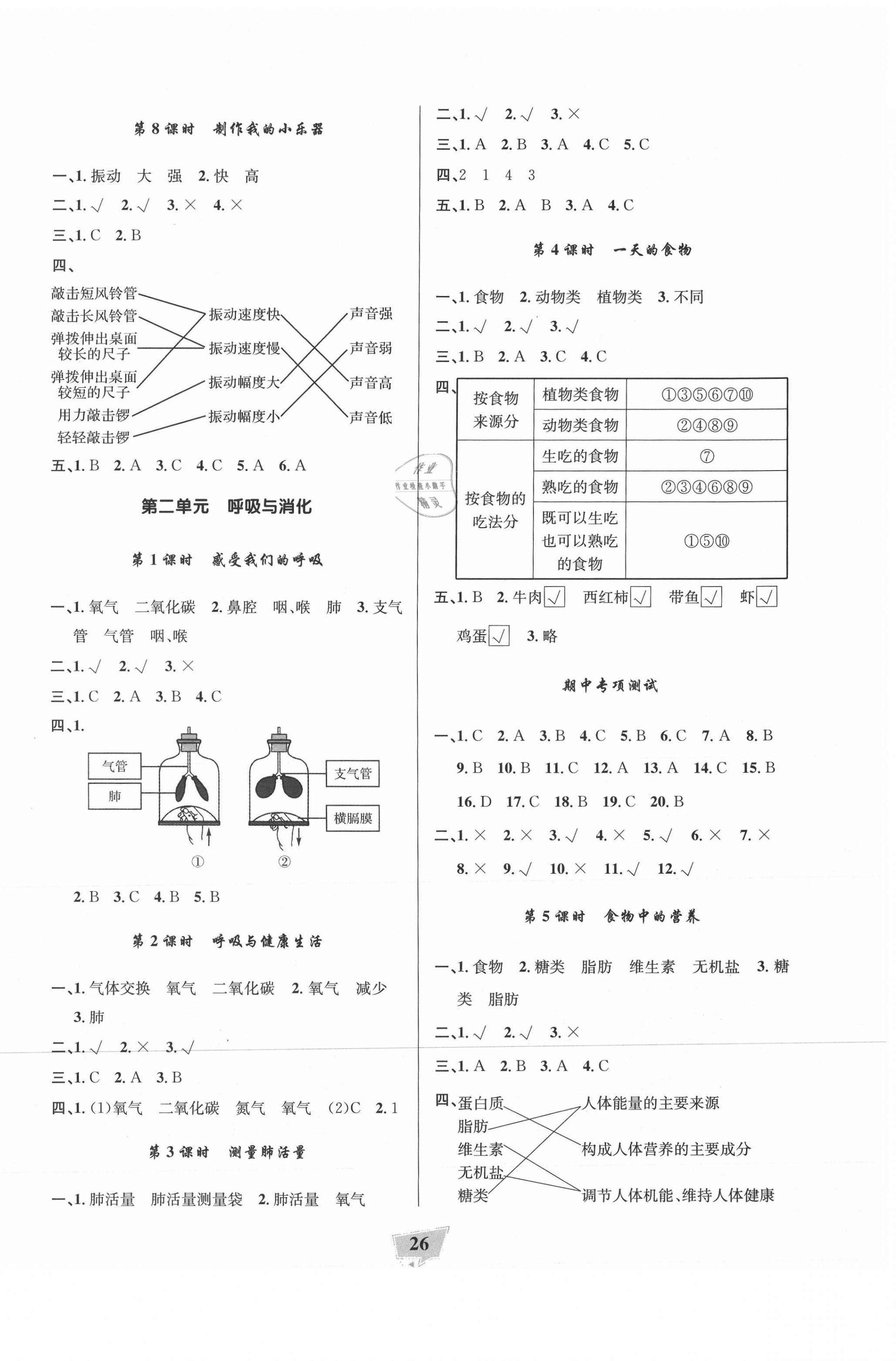 2020年陽光作業(yè)本課時天天練四年級科學上冊教科版 參考答案第2頁