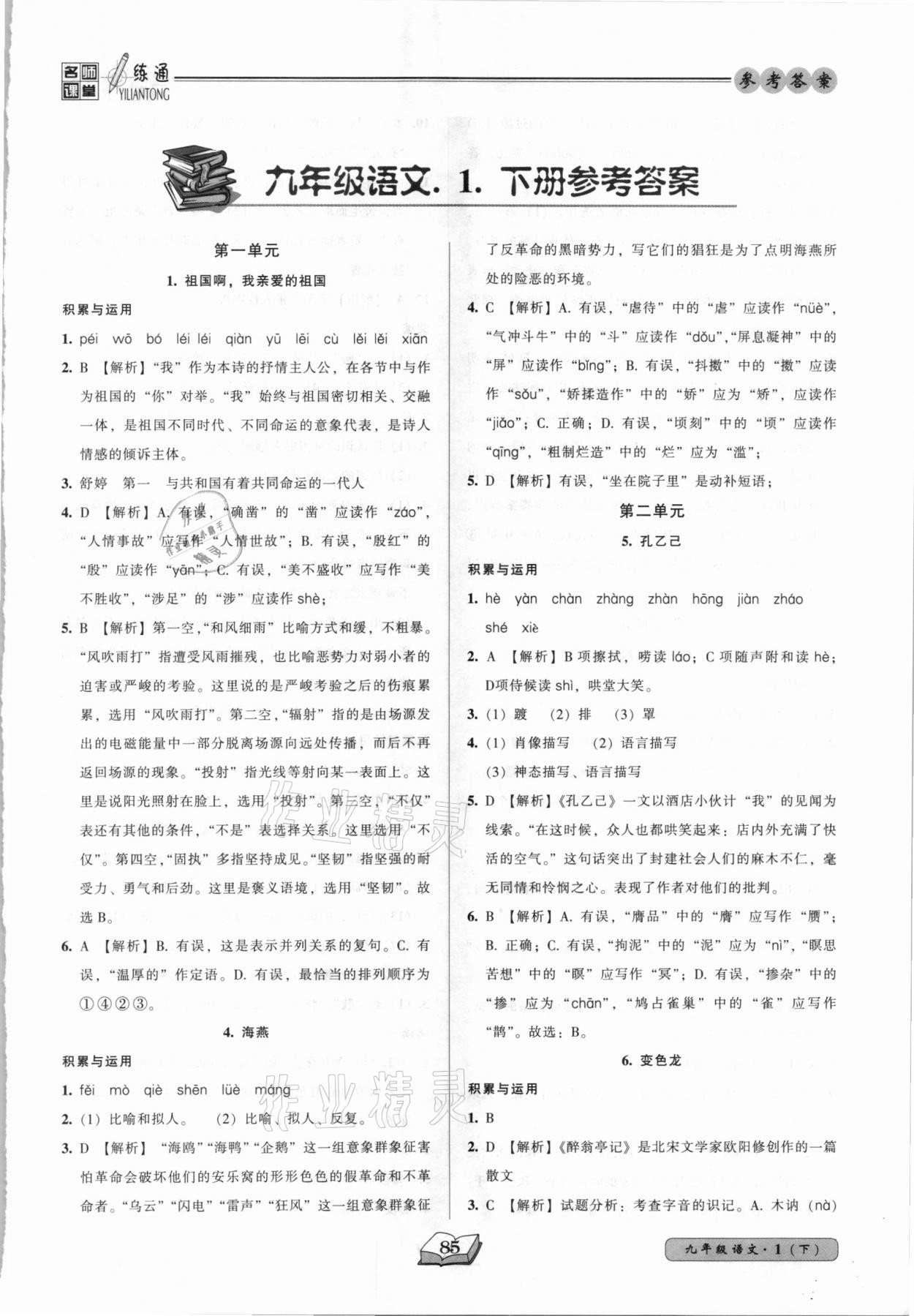 2021年名師課堂一練通九年級(jí)語(yǔ)文下冊(cè)人教版 第1頁(yè)