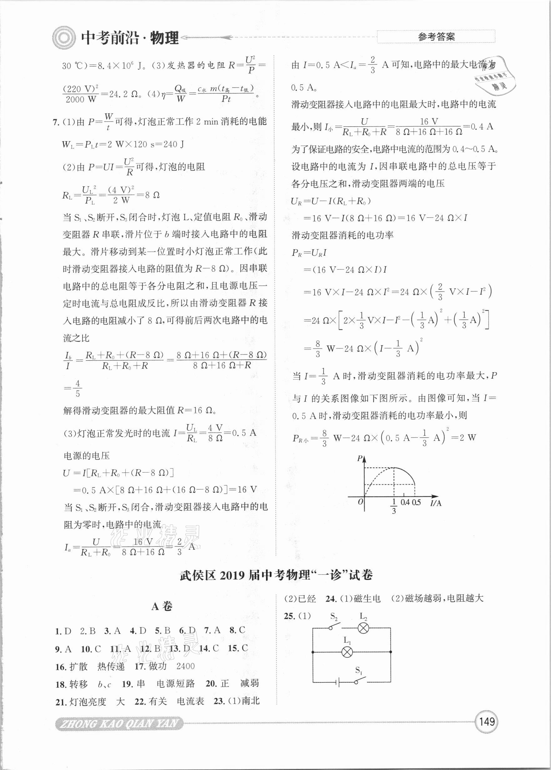 2021年中考前沿物理 參考答案第9頁(yè)