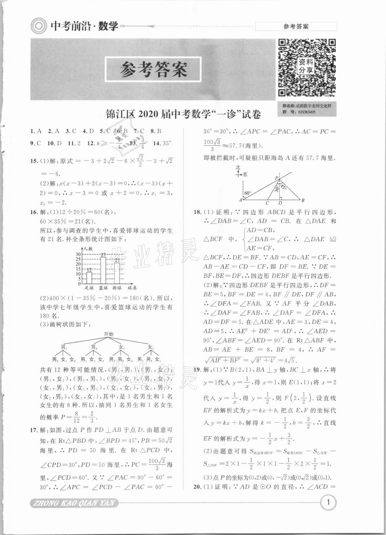 2021年中考前沿數(shù)學 參考答案第1頁