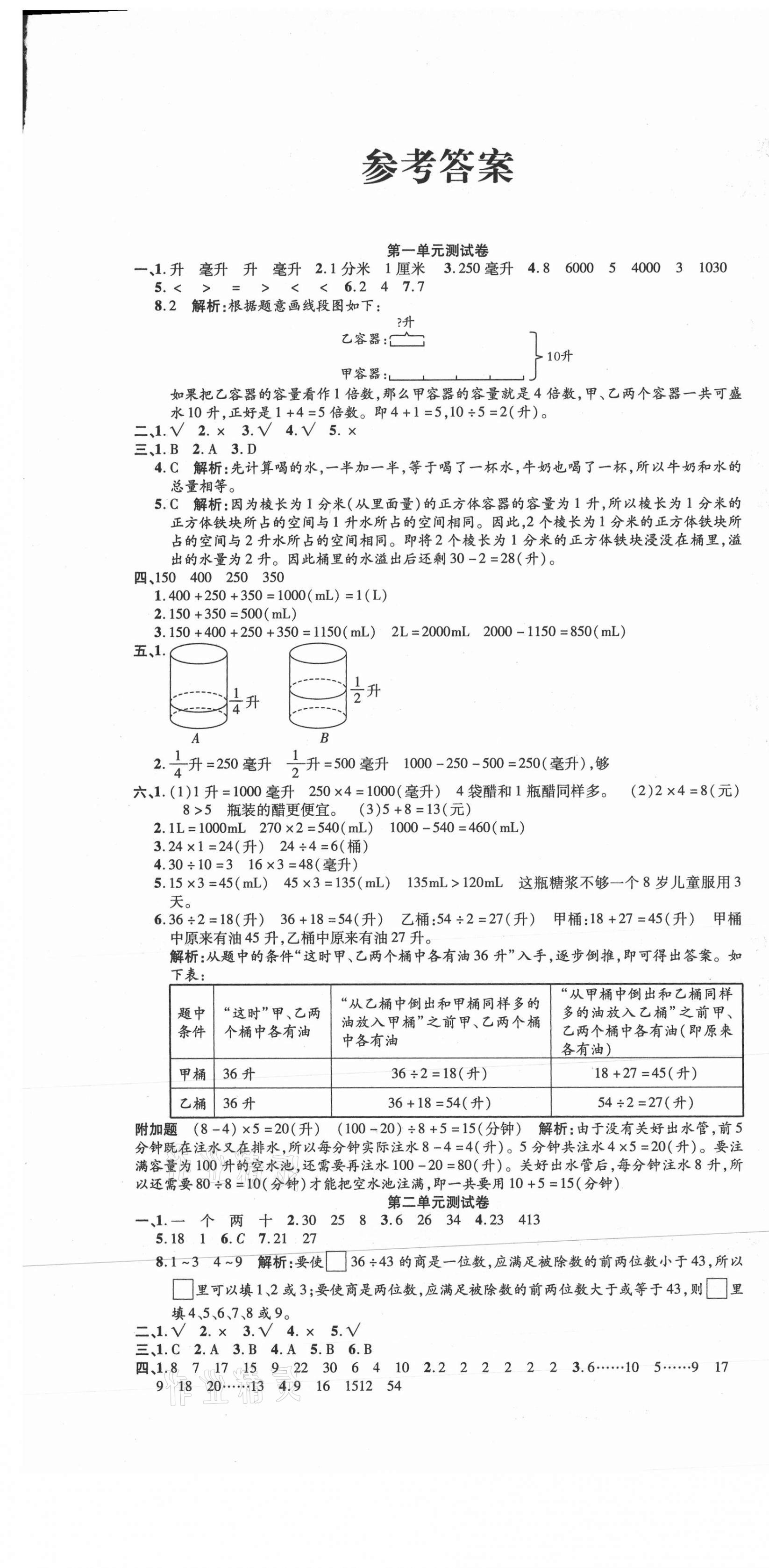 2020年品優好卷測評必備四年級數學上冊蘇教版 參考答案第1頁