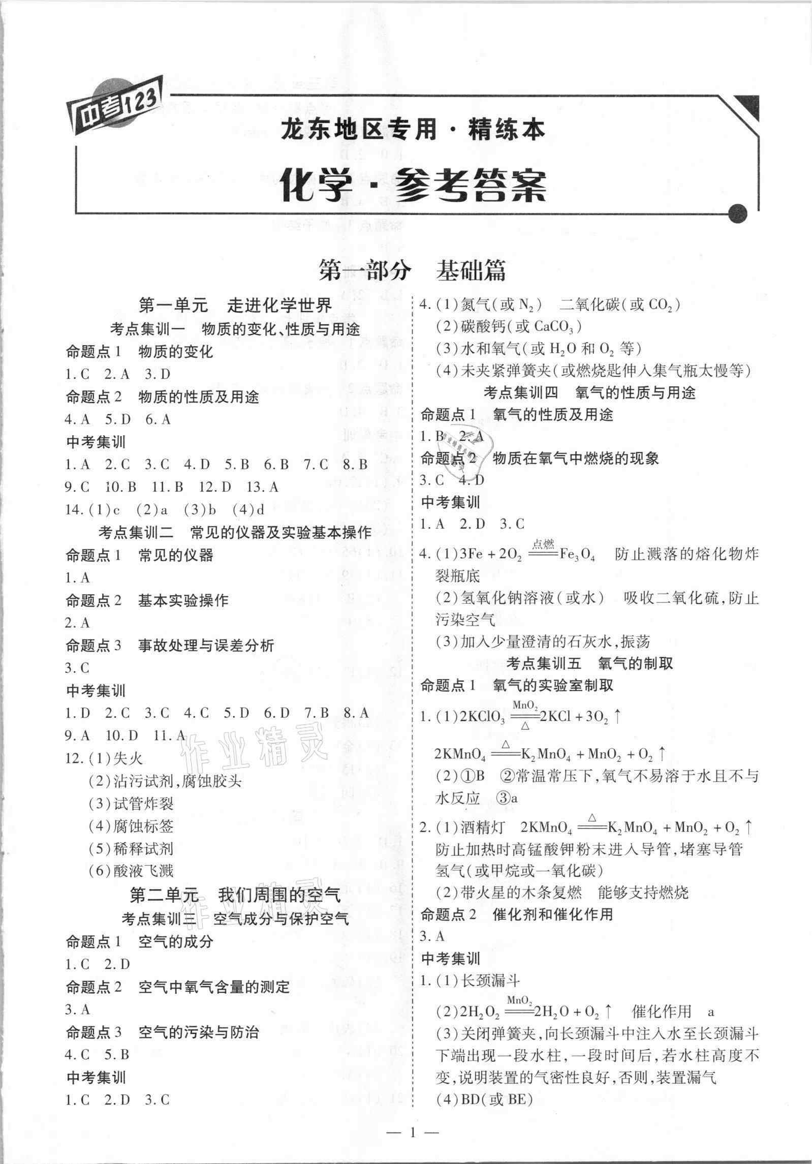 2021年中考123基礎(chǔ)章節(jié)總復(fù)習(xí)測試卷化學(xué)龍東地區(qū)專用 第1頁