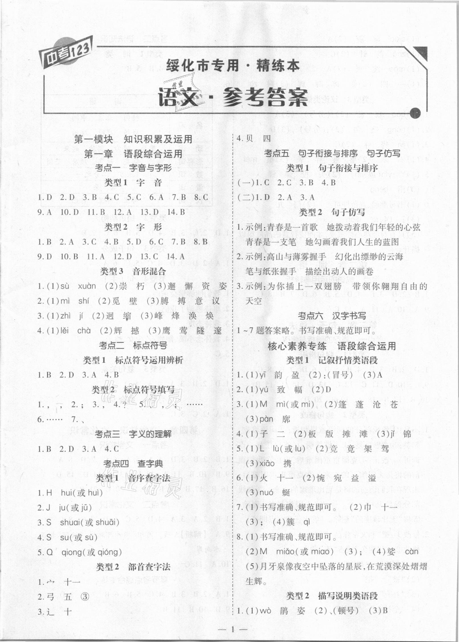 2021年中考123基礎章節(jié)總復習測試卷語文綏化市專用 第1頁