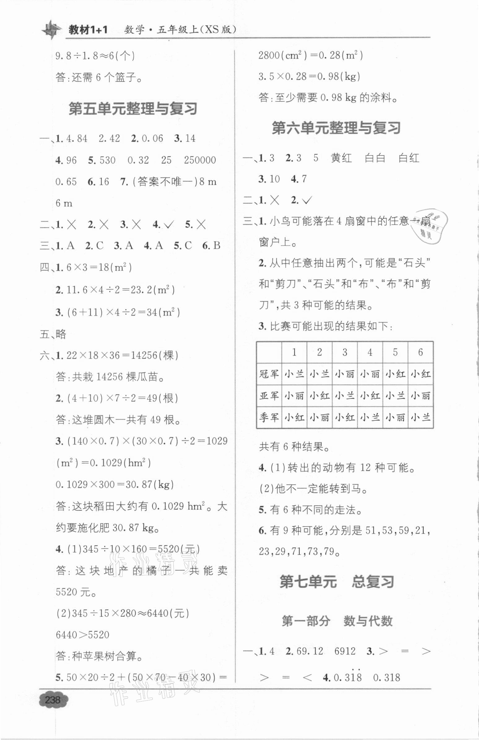 2020年教材全解精練1加1五年級(jí)數(shù)學(xué)上冊(cè)西師大版 參考答案第3頁