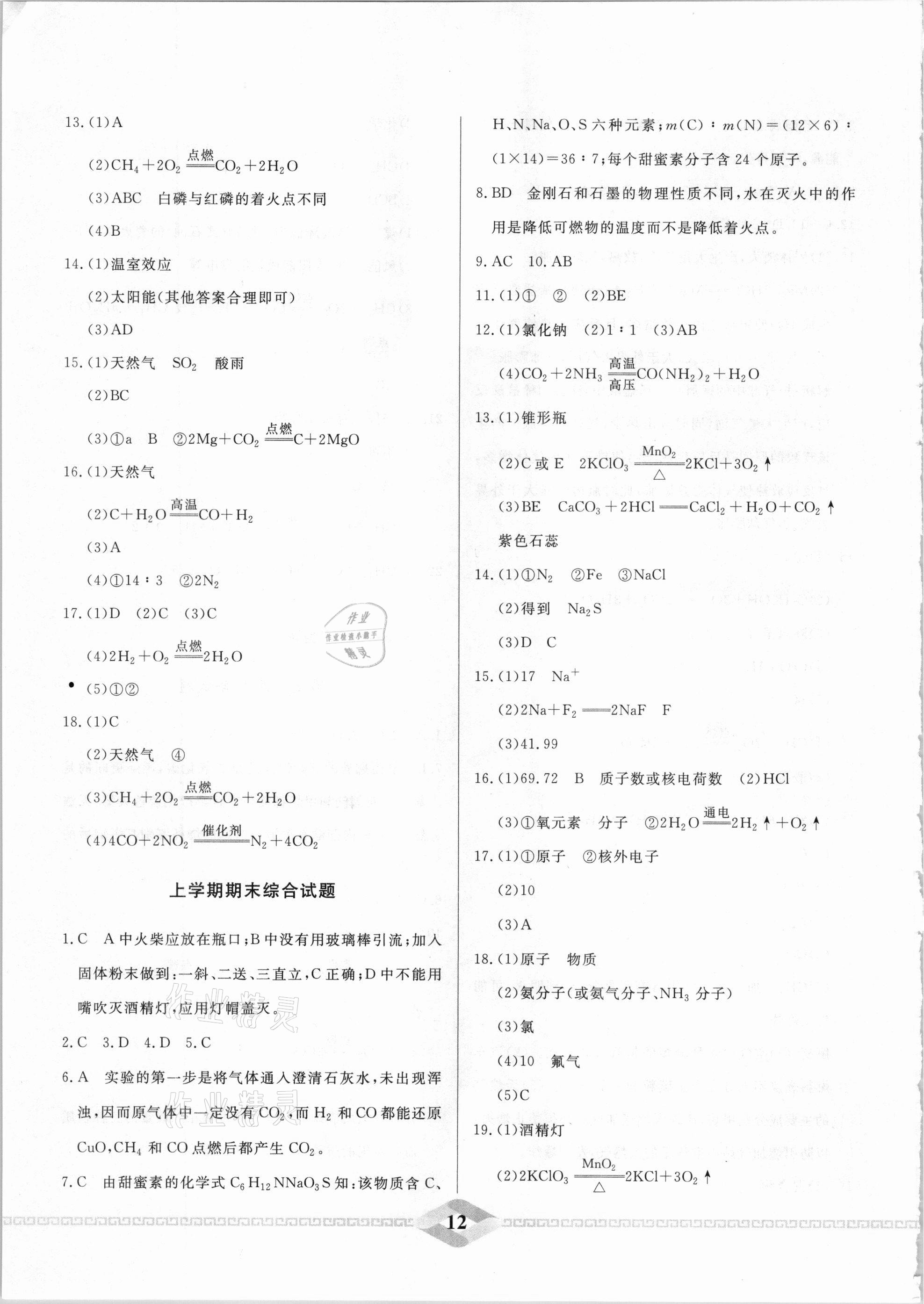 2021年一飞冲天中考专项精品试题分类化学 参考答案第12页