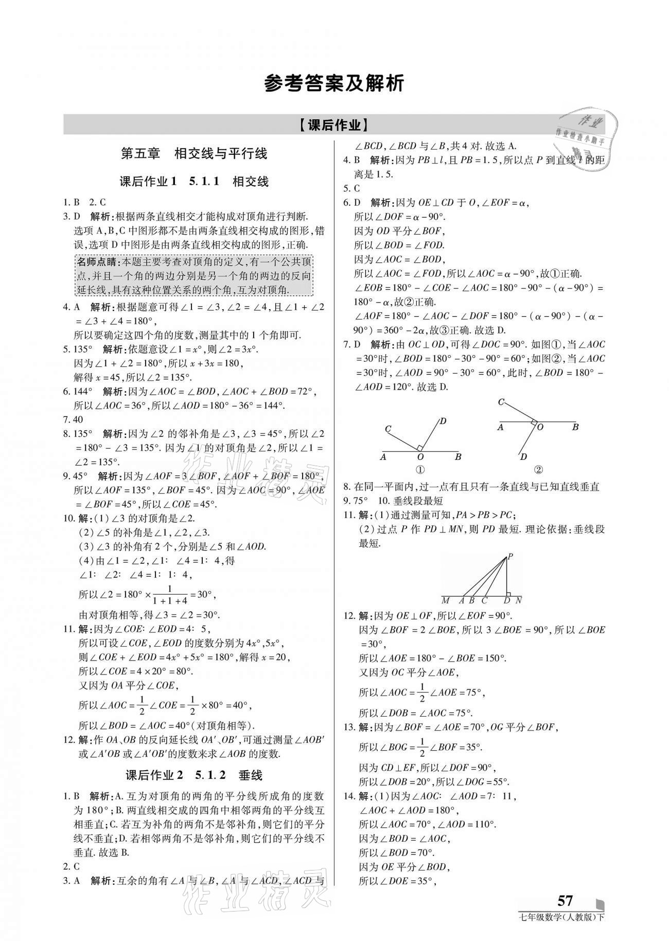 2021年培優(yōu)A計劃七年級數(shù)學下冊人教版 參考答案第1頁