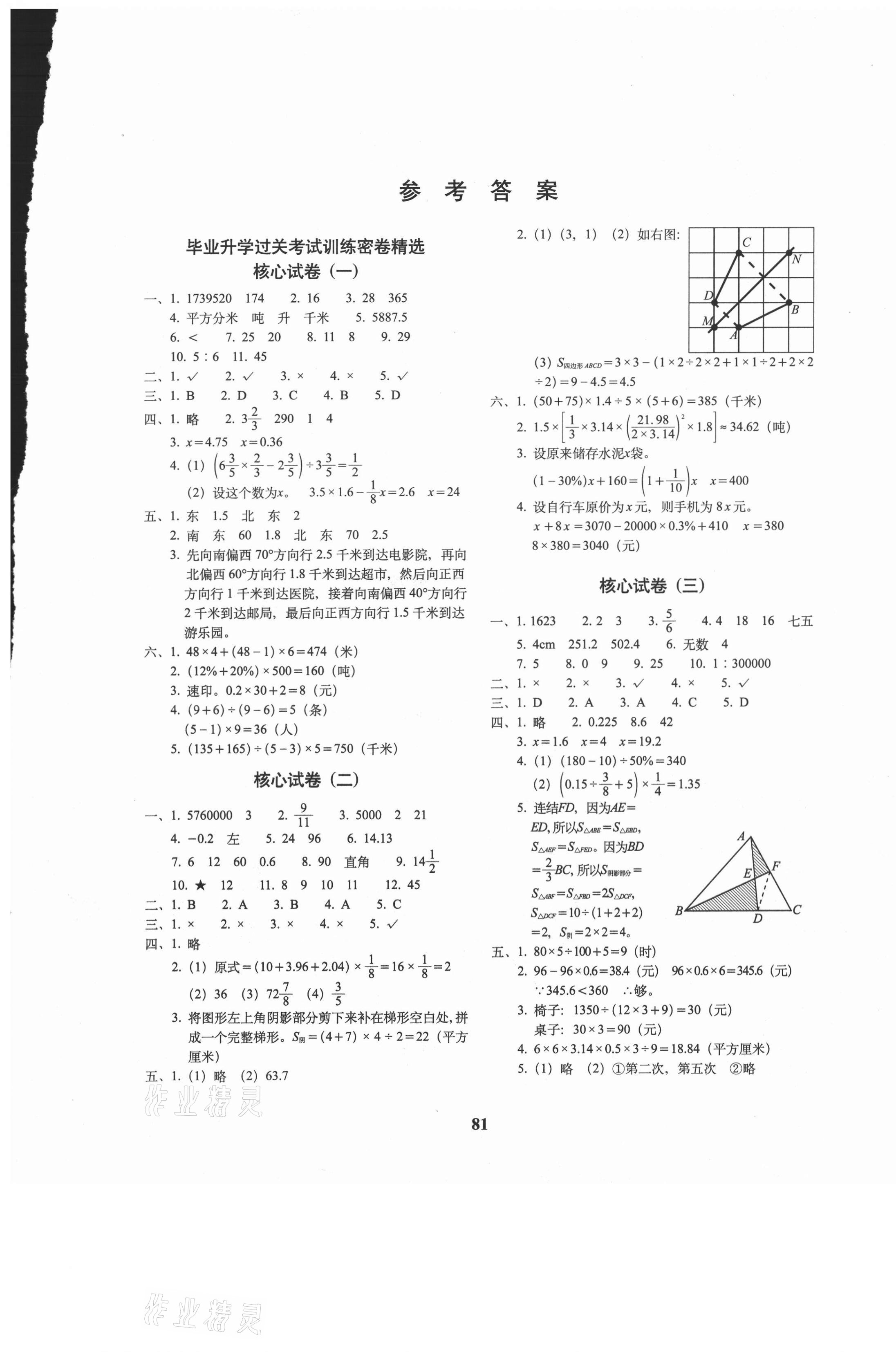 2020年68所教学教科所小学升初中核心试卷数学 参考答案第1页